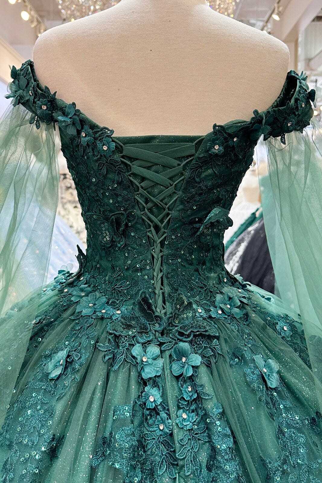 Applique Cape Sleeve Ball Gown by Elizabeth K GL3181 - product image 9
