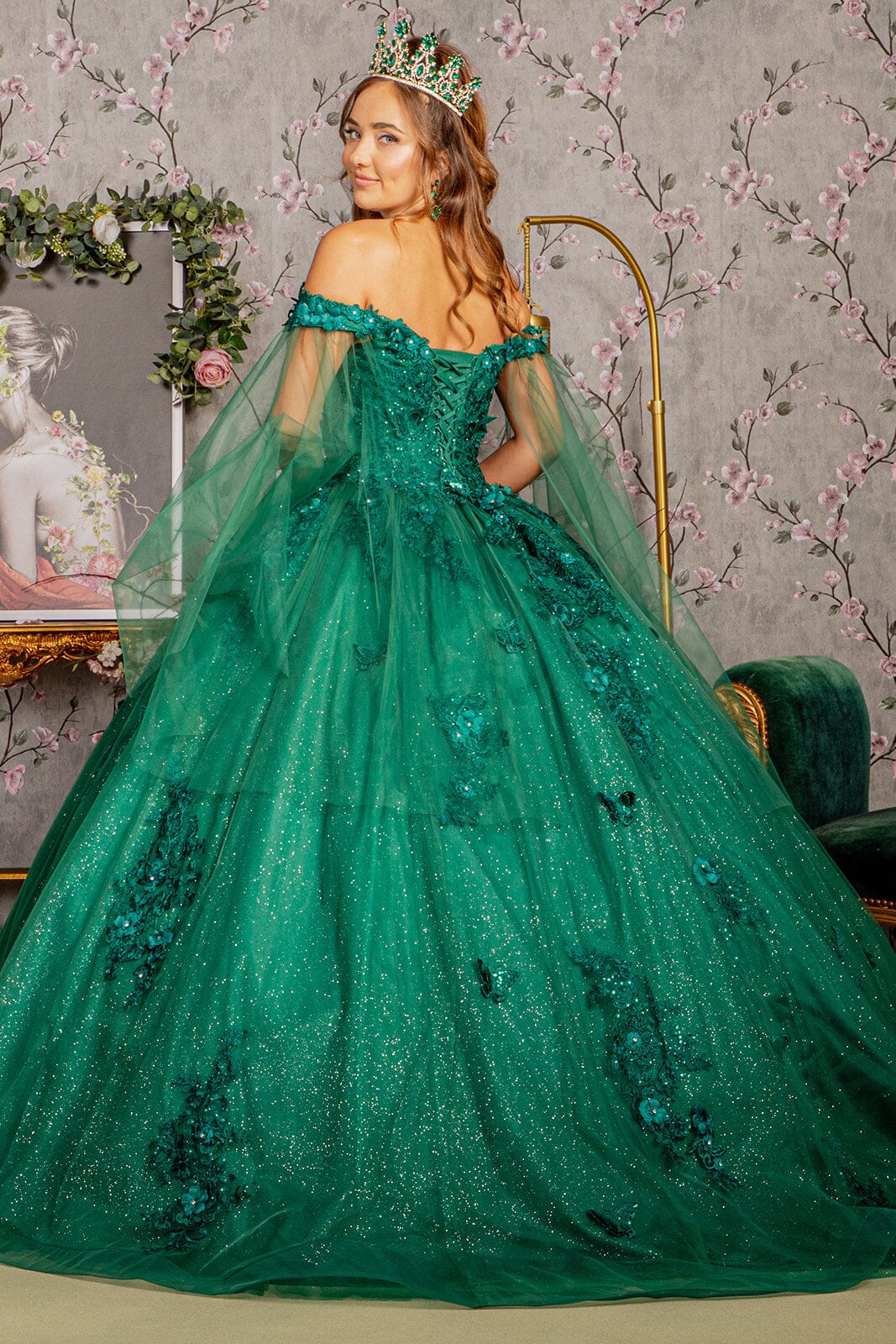Applique Cape Sleeve Ball Gown by Elizabeth K GL3181 - product image 5