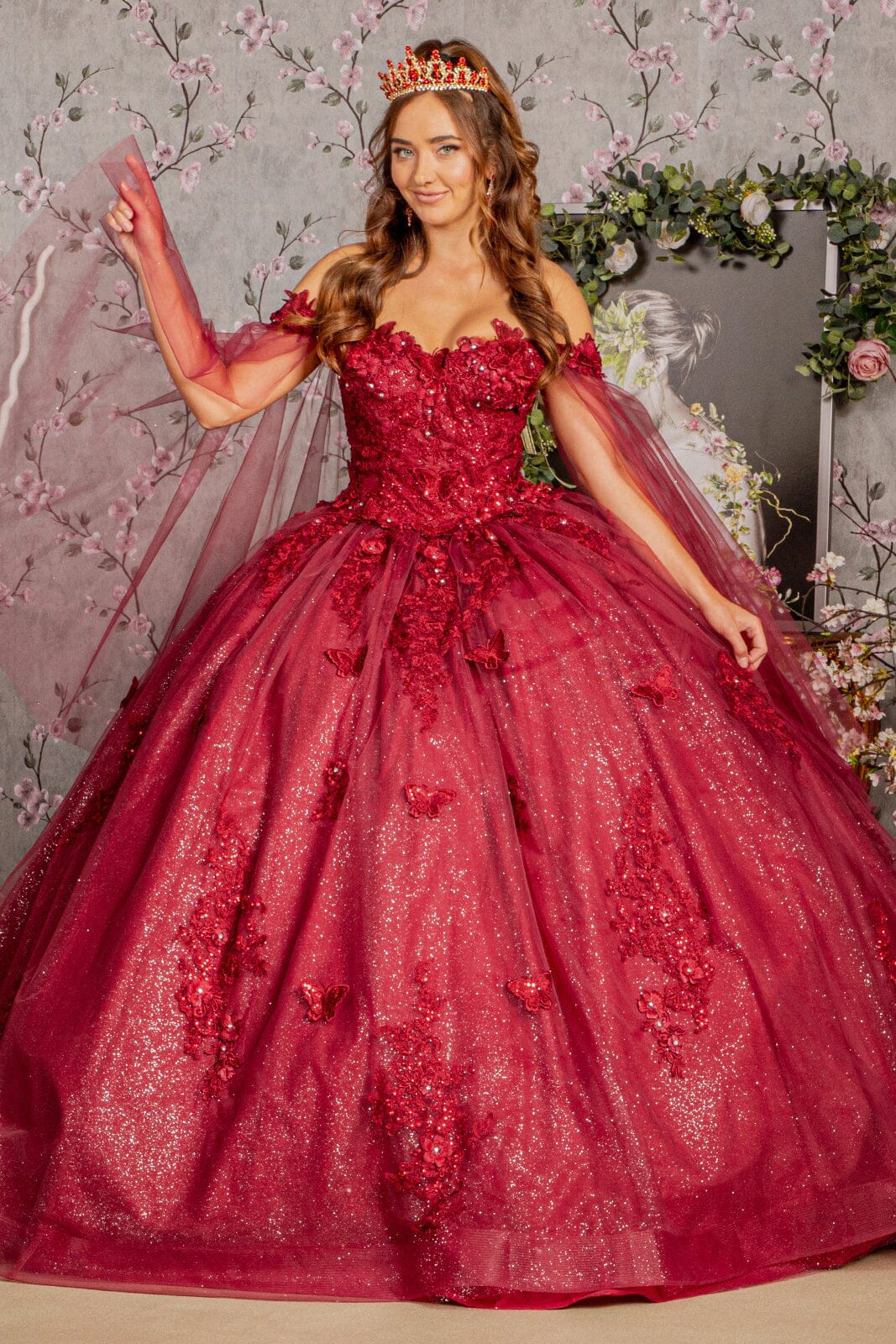 Applique Cape Sleeve Ball Gown by Elizabeth K GL3181 - product image 10
