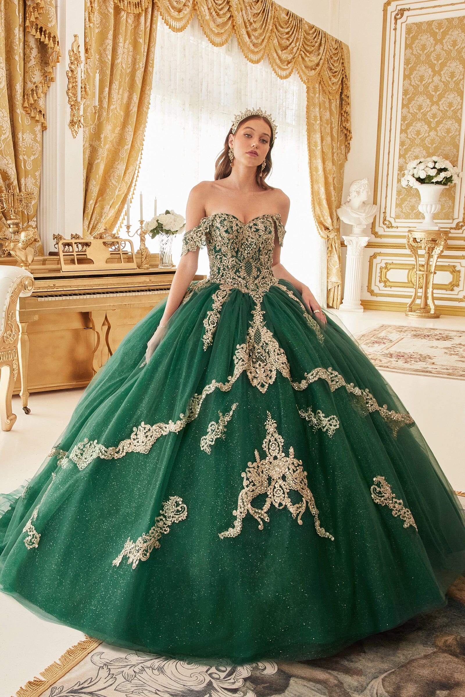 Applique Cape Sleeve Glitter Ball Gown by Ladivine 15711 - product image 4