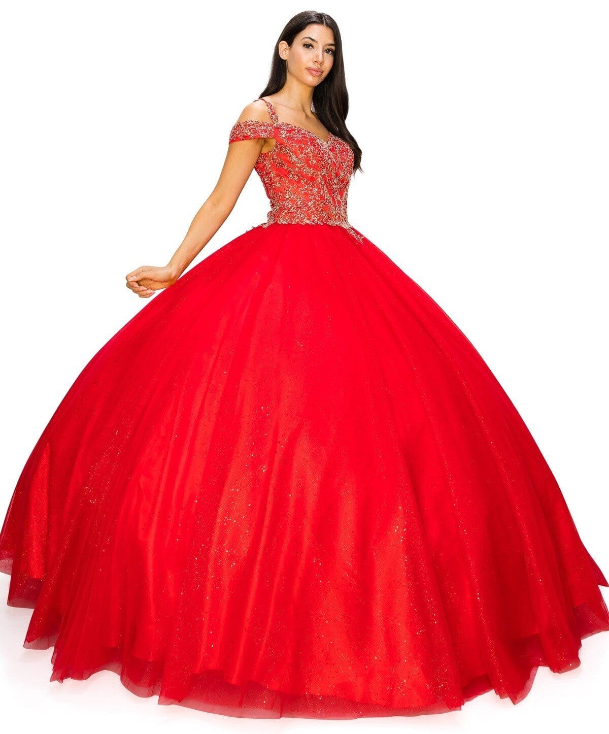 Applique Cold Shoulder Ball Gown by Cinderella Couture 8028J - product image 19