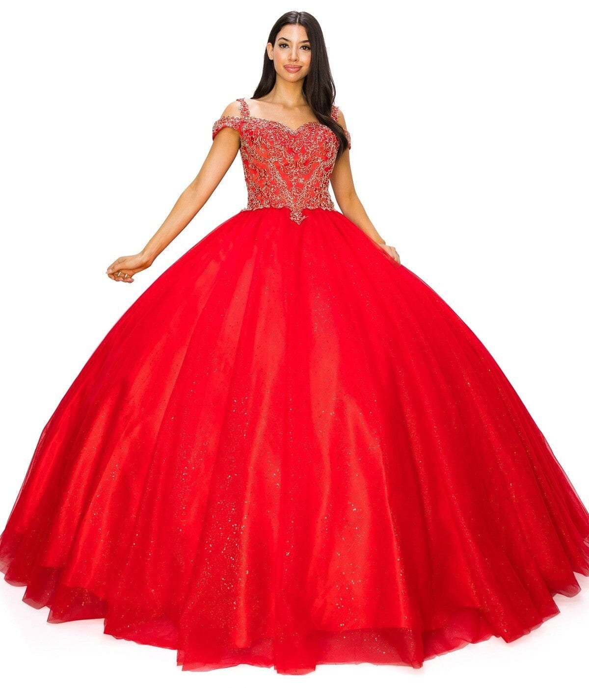 Applique Cold Shoulder Ball Gown by Cinderella Couture 8028J - product image 17