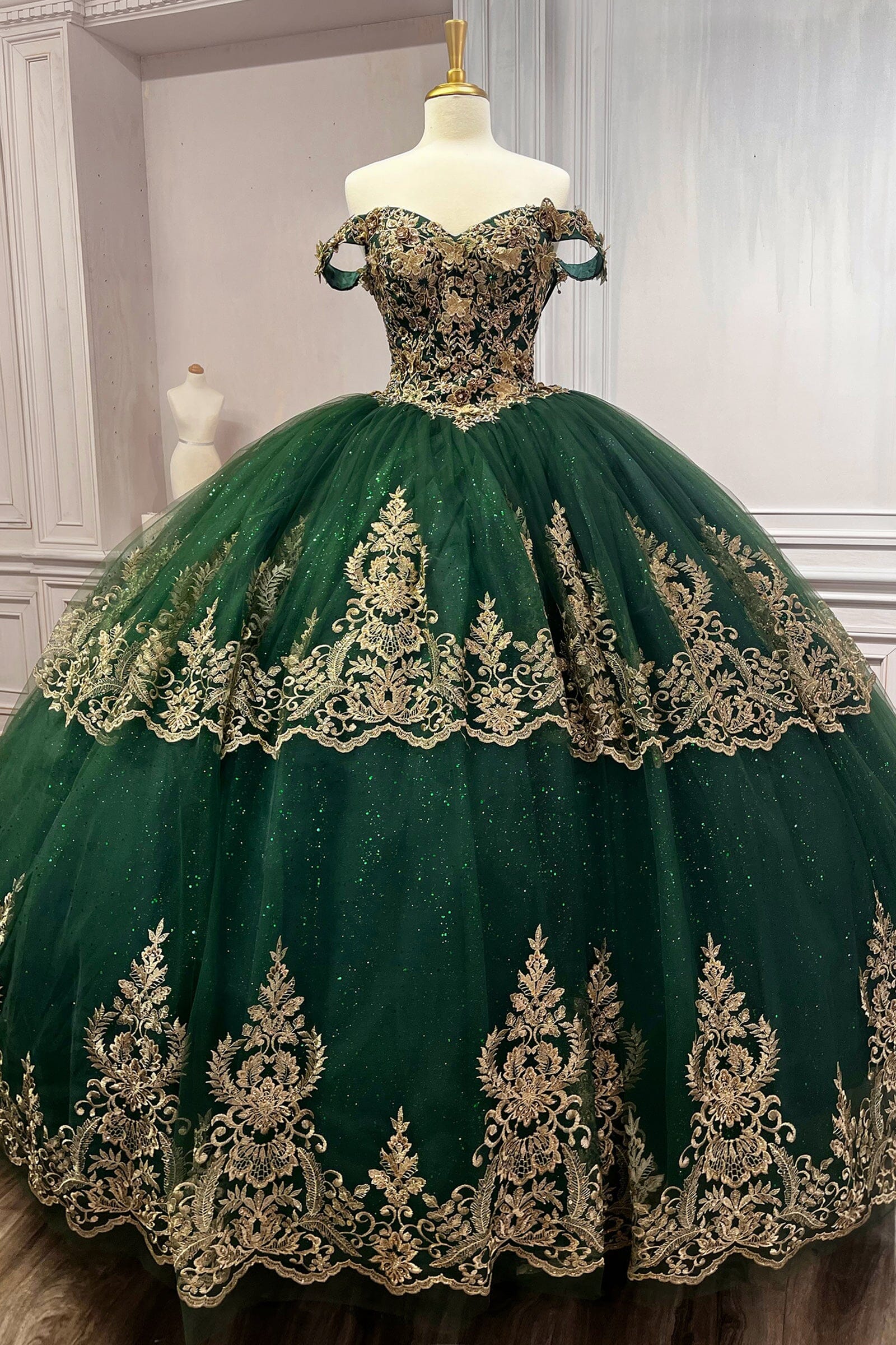 Applique Glitter Off Shoulder Ball Gown by Ladivine 15705 - product image 8