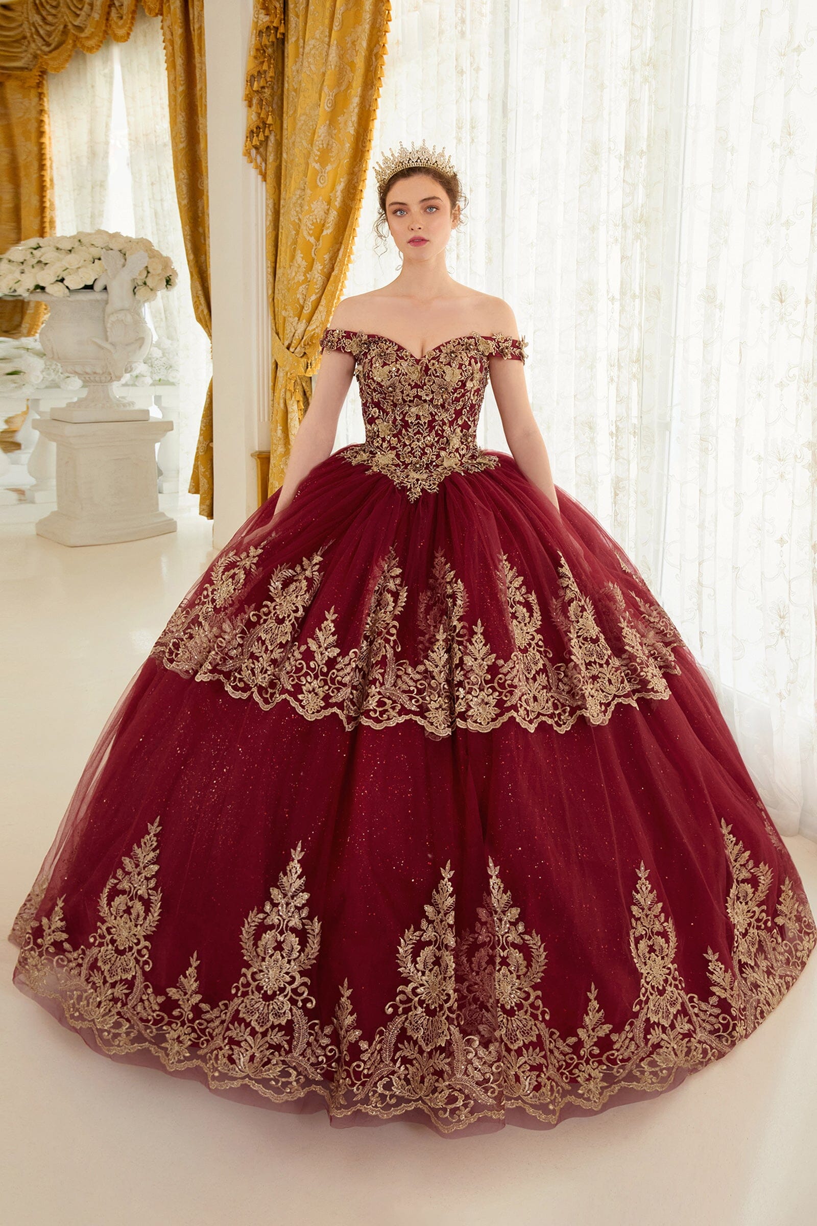 Applique Glitter Off Shoulder Ball Gown by Ladivine 15705 - product image 4