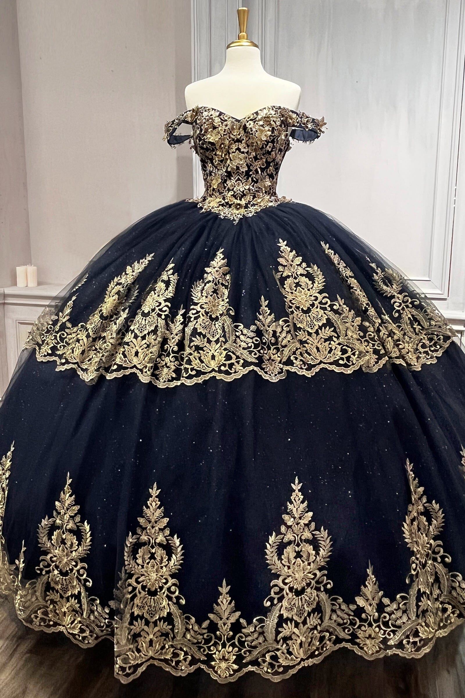 Applique Glitter Off Shoulder Ball Gown by Ladivine 15705 - product image 13