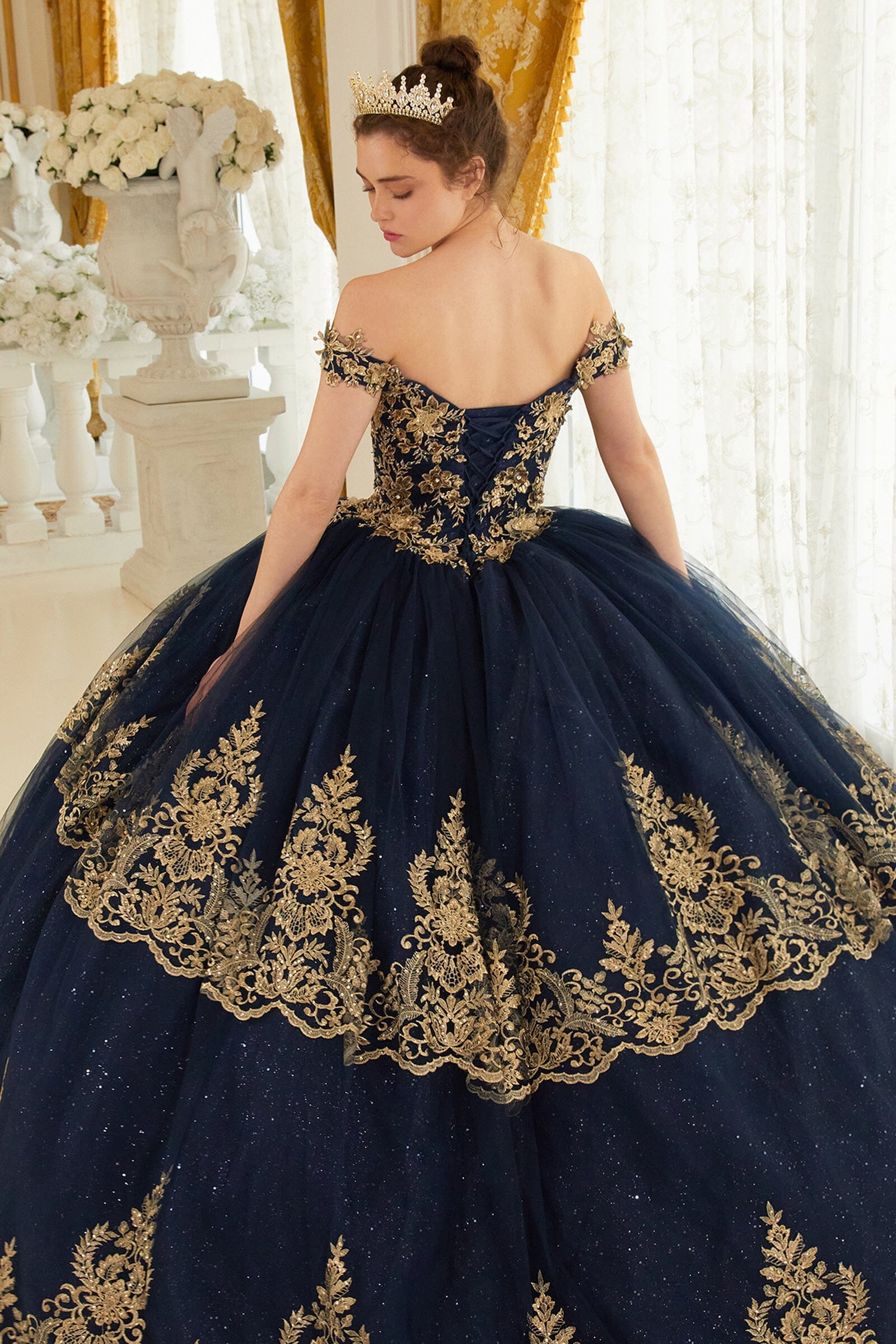 Applique Glitter Off Shoulder Ball Gown by Ladivine 15705 - product image 10