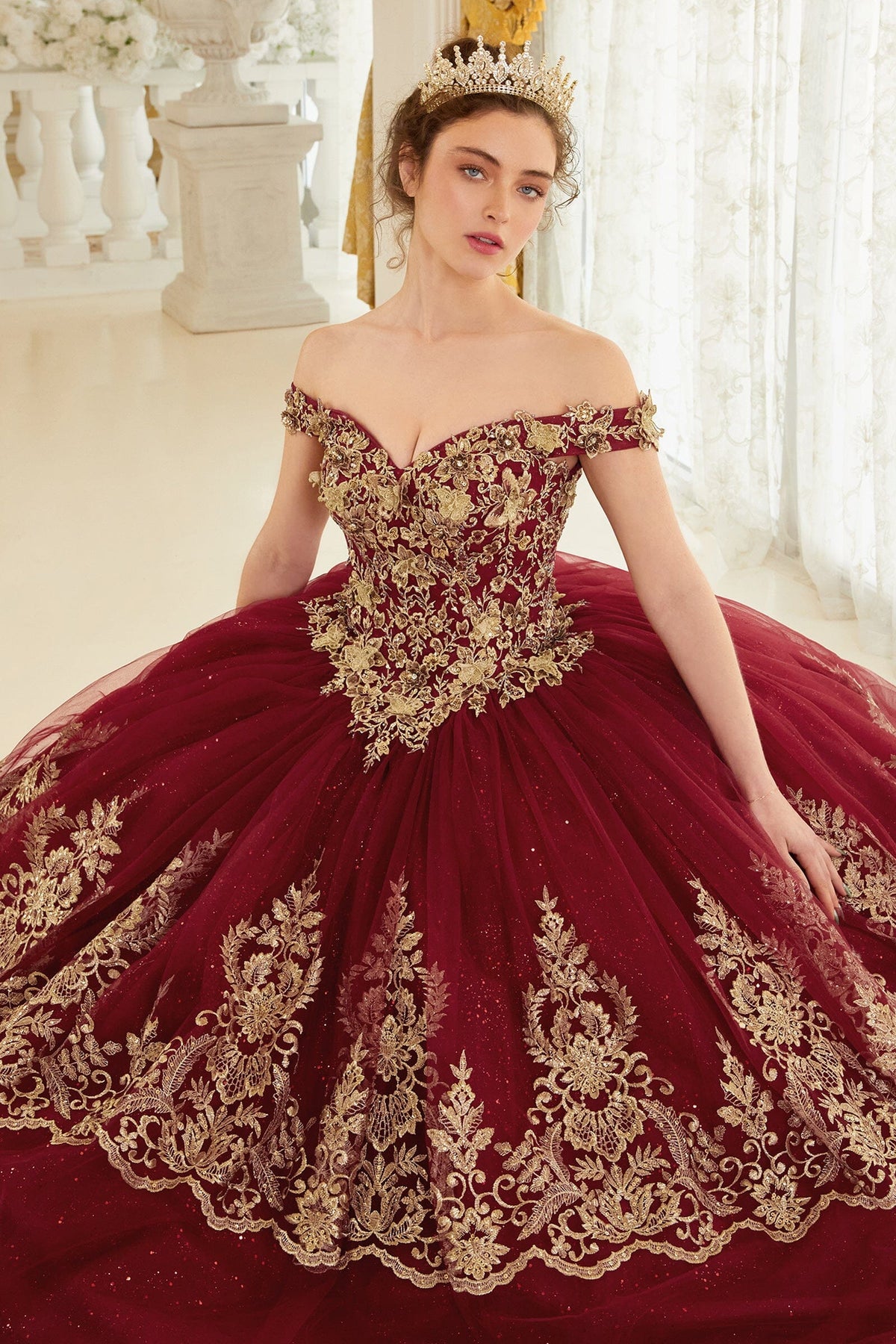 Applique Glitter Off Shoulder Ball Gown by Ladivine 15705 - product image 3