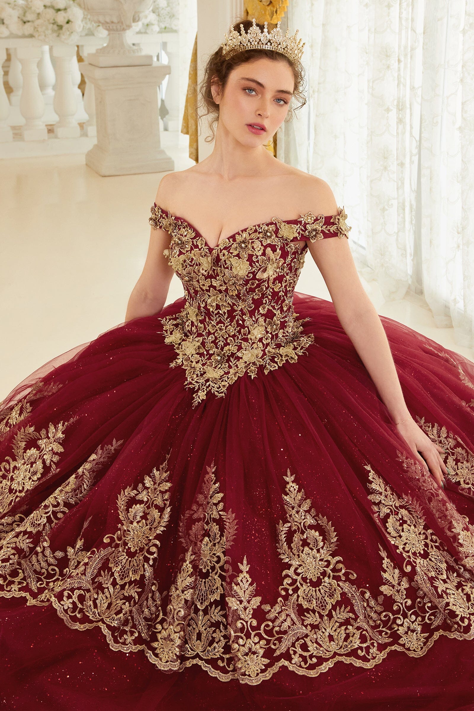 Applique Glitter Off Shoulder Ball Gown by Ladivine 15705 - product image 3