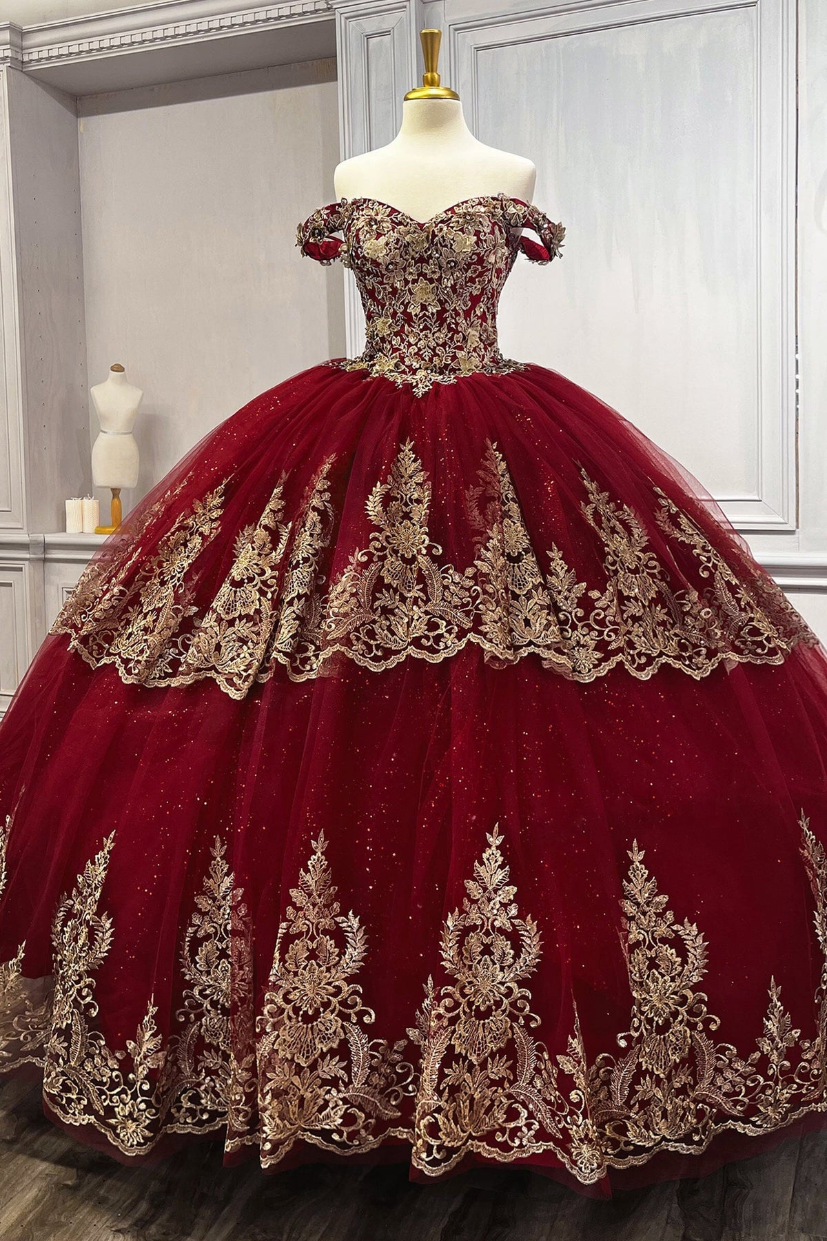 Applique Glitter Off Shoulder Ball Gown by Ladivine 15705 - product image 5