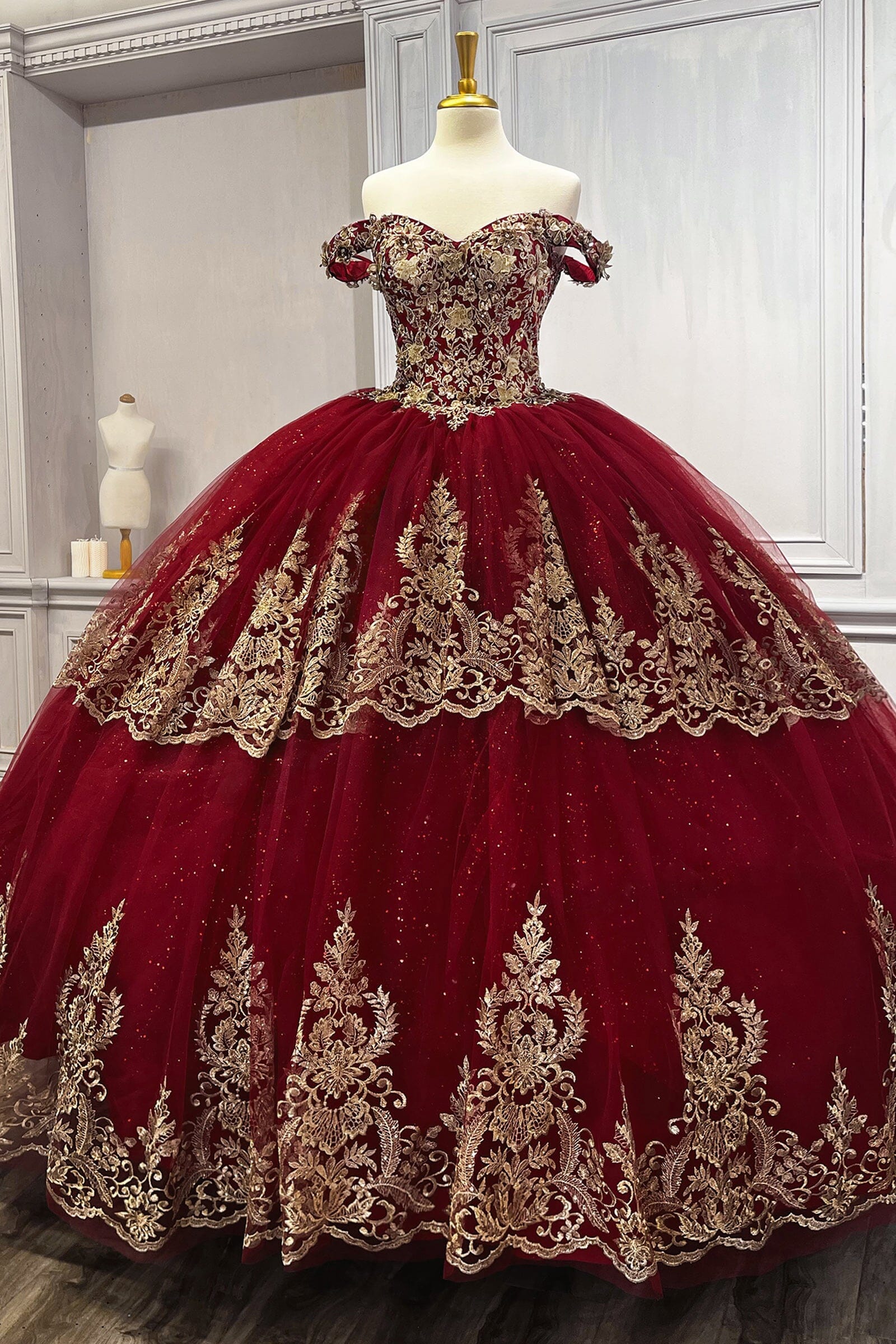 Applique Glitter Off Shoulder Ball Gown by Ladivine 15705 - product image 5