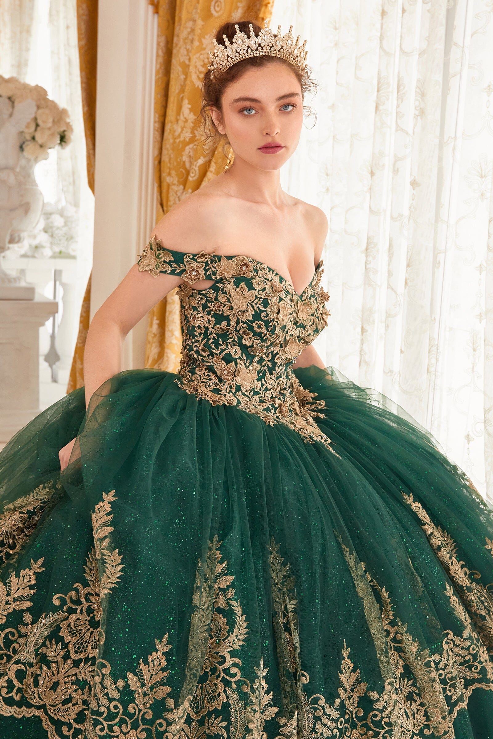 Applique Glitter Off Shoulder Ball Gown by Ladivine 15705 - product image 7