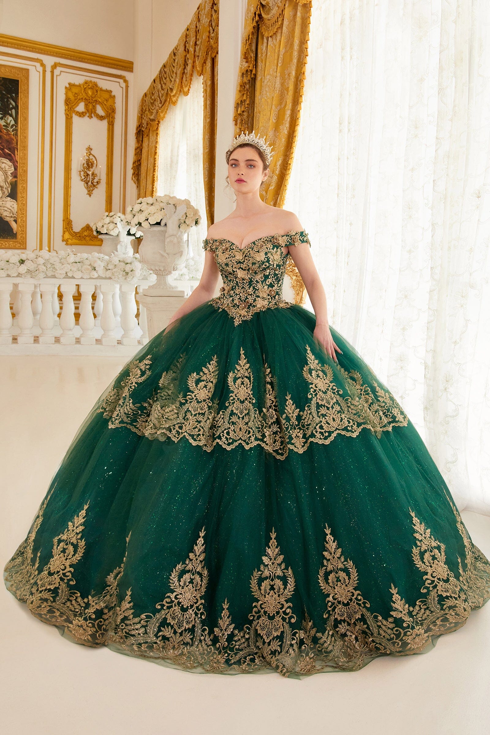 Applique Glitter Off Shoulder Ball Gown by Ladivine 15705 - product image 6