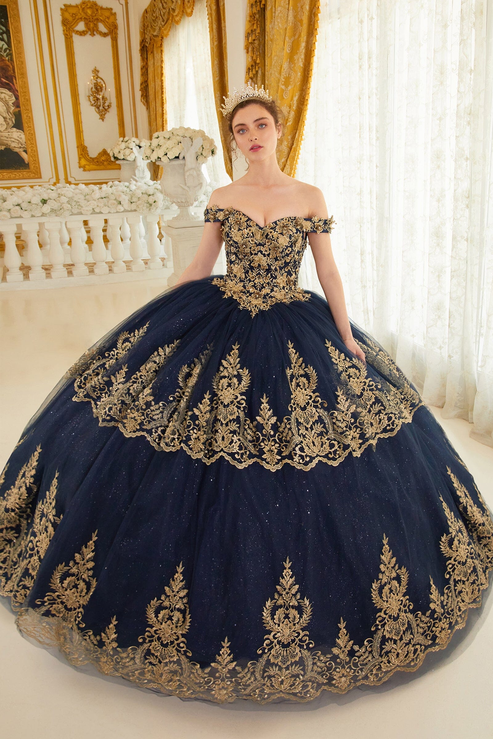Applique Glitter Off Shoulder Ball Gown by Ladivine 15705 - product image 9
