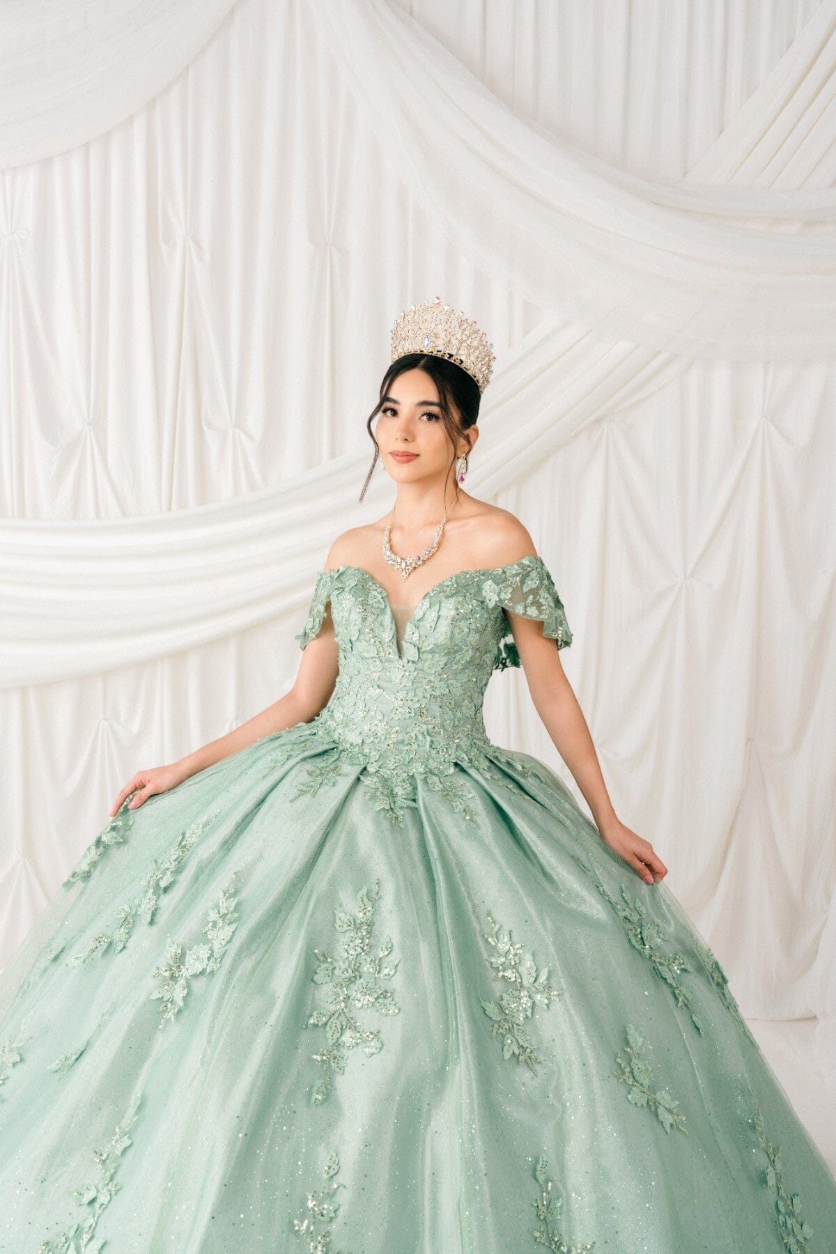 Applique Off Shoulder Ball Gown by Cinderella Couture 8045J - product image 3