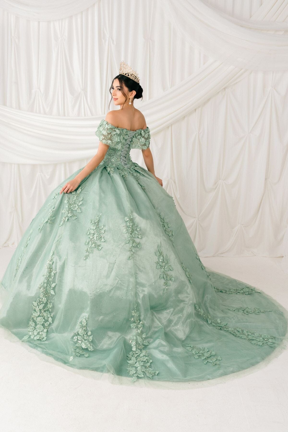 Applique Off Shoulder Ball Gown by Cinderella Couture 8045J - product image 2