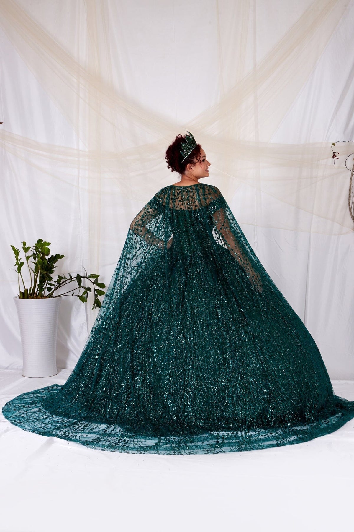 Applique Off Shoulder Cape Ball Gown by Calla SCL-30003 - product image 2