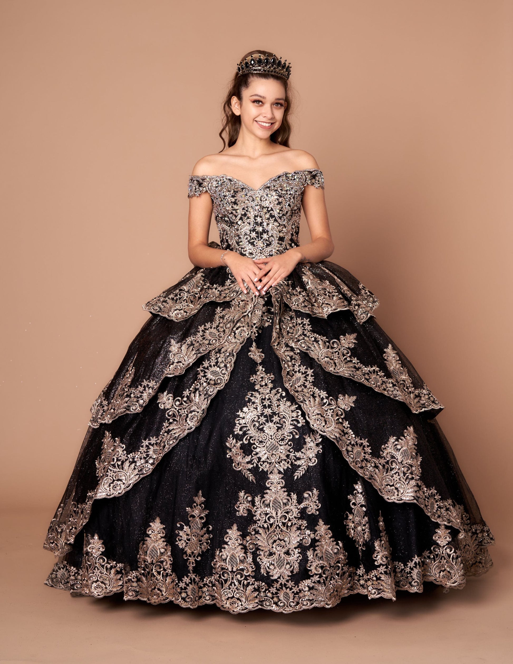 Applique Off Shoulder Layered Ball Gown by Calla WB-20525 - product image 9