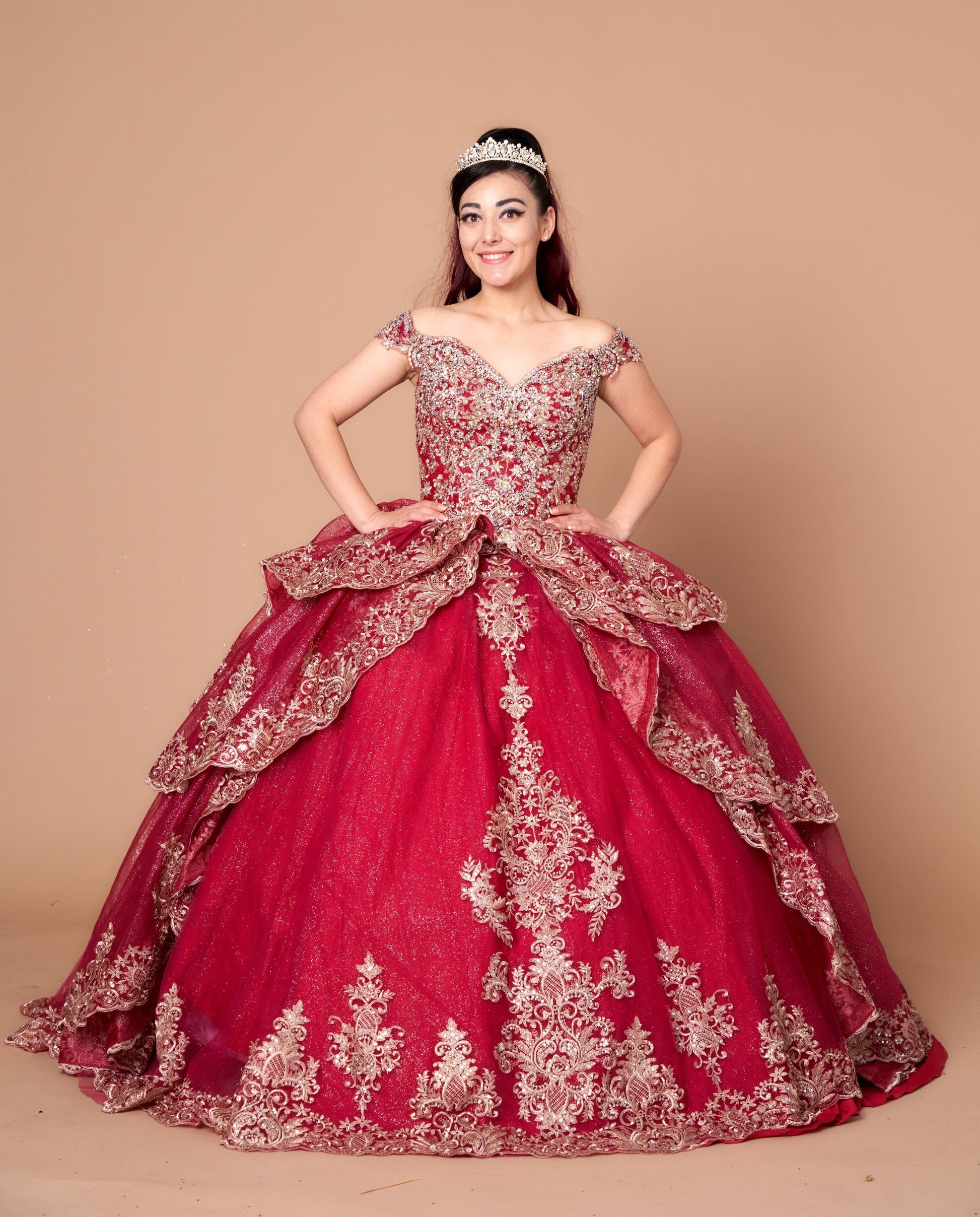 Applique Off Shoulder Layered Ball Gown by Calla WB-20525 - product image 3