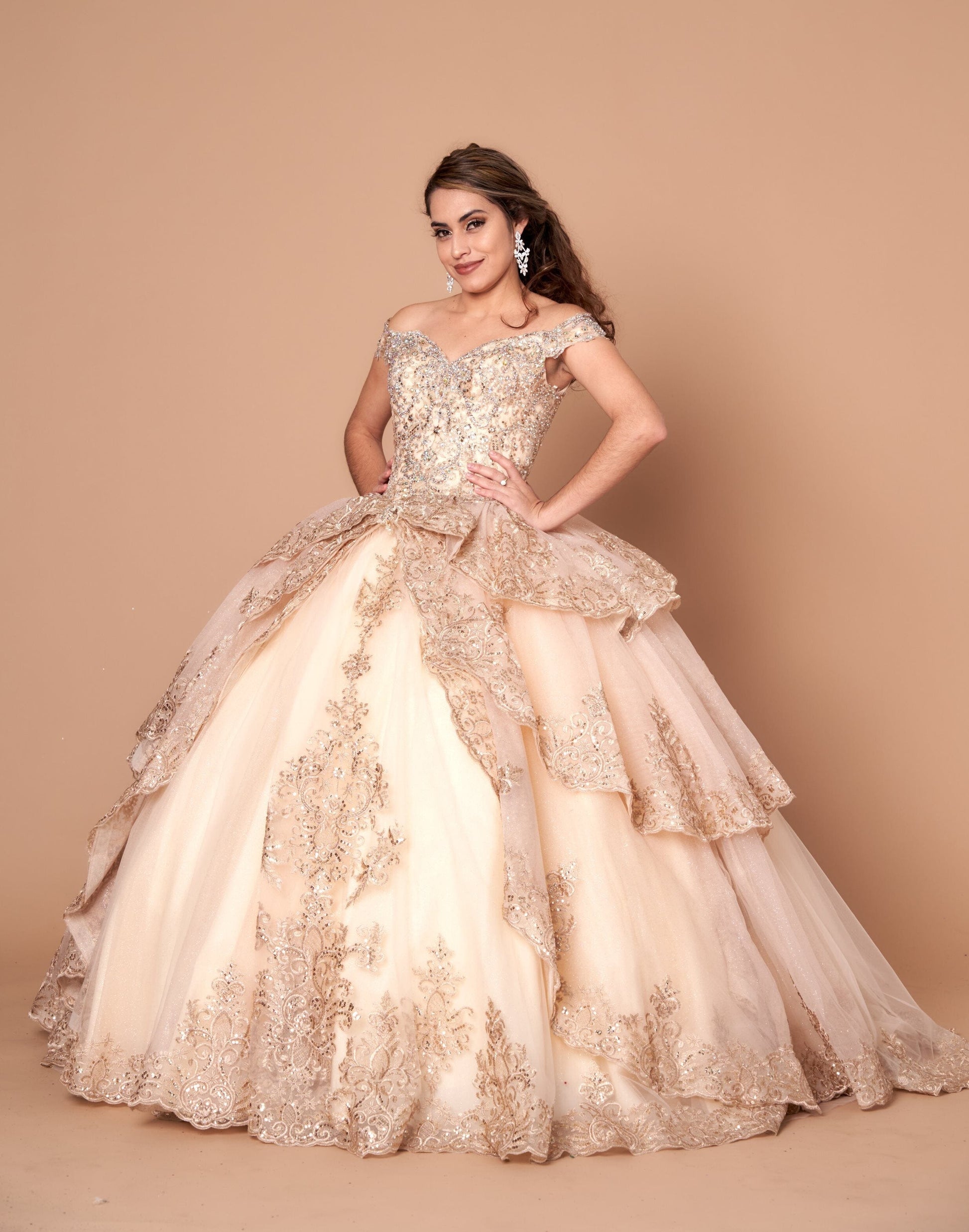 Applique Off Shoulder Layered Ball Gown by Calla WB-20525 - product image 5
