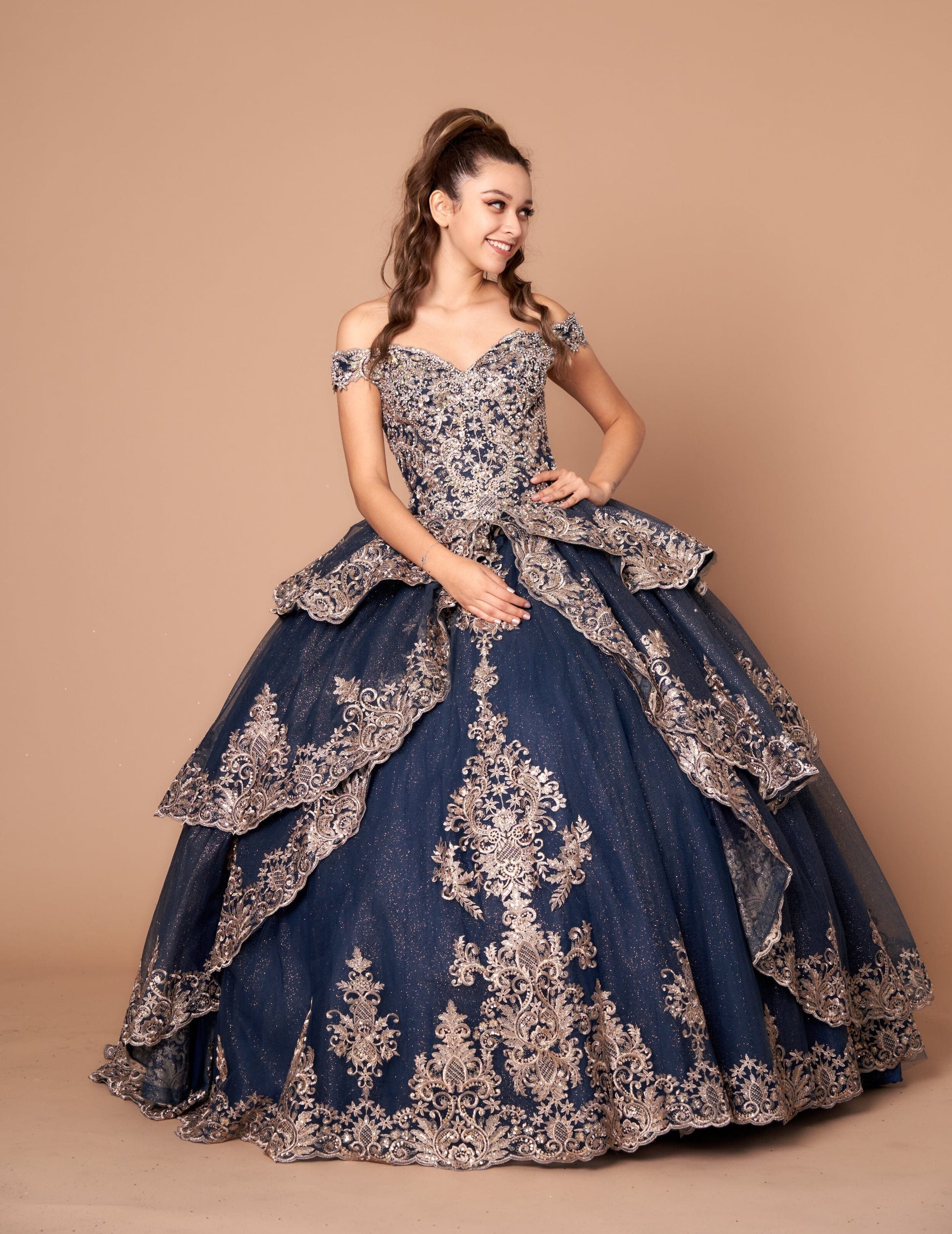 Applique Off Shoulder Layered Ball Gown by Calla WB-20525 - product image 10