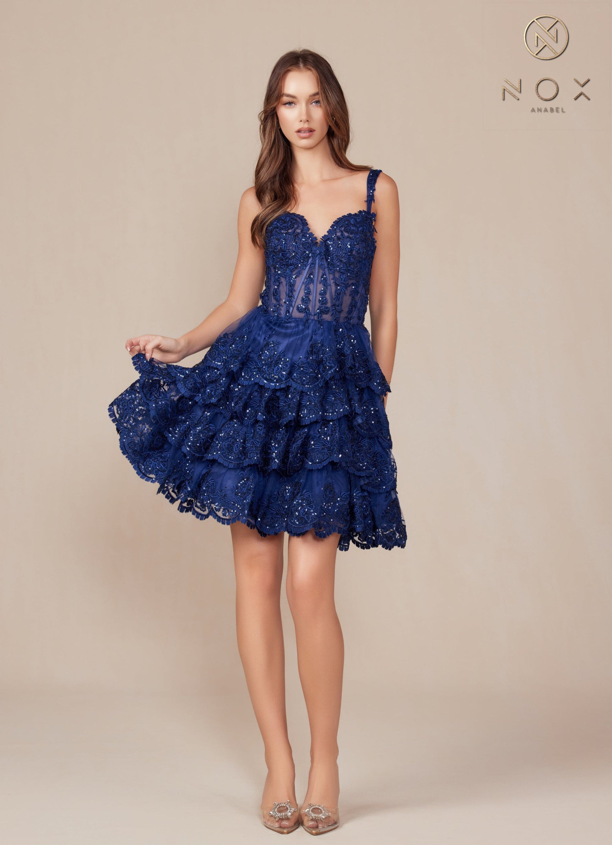 Applique Short A-line Tiered Dress by Nox Anabel R880 - product image 8