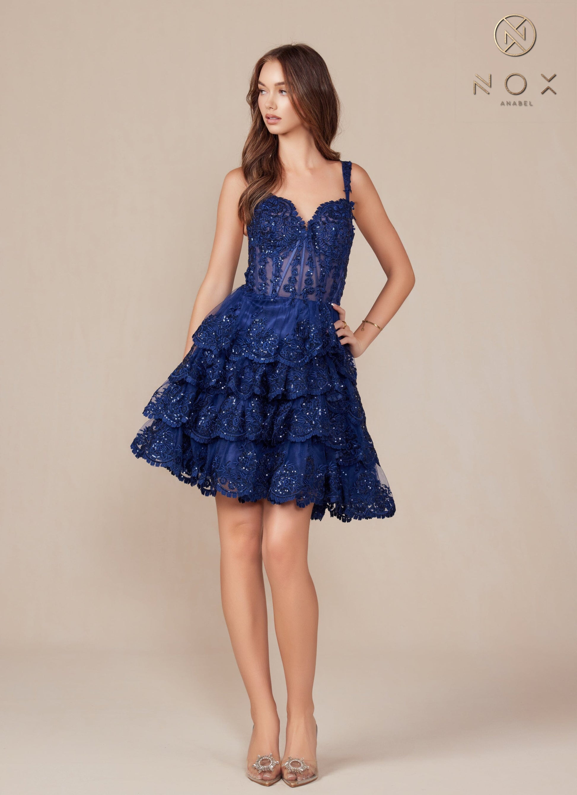 Applique Short A-line Tiered Dress by Nox Anabel R880 - product image 12