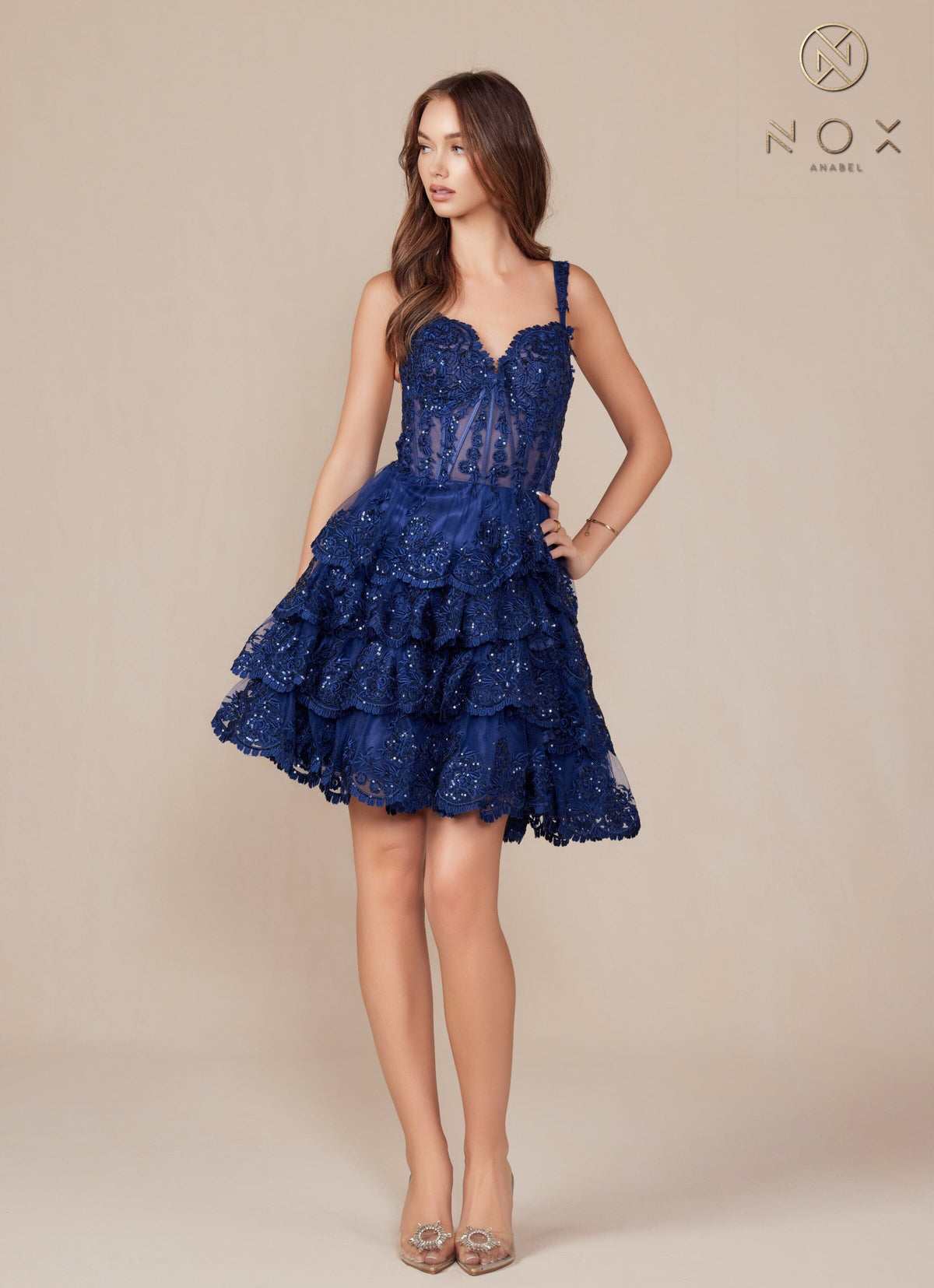 Applique Short A-line Tiered Dress by Nox Anabel R880 - product image 12