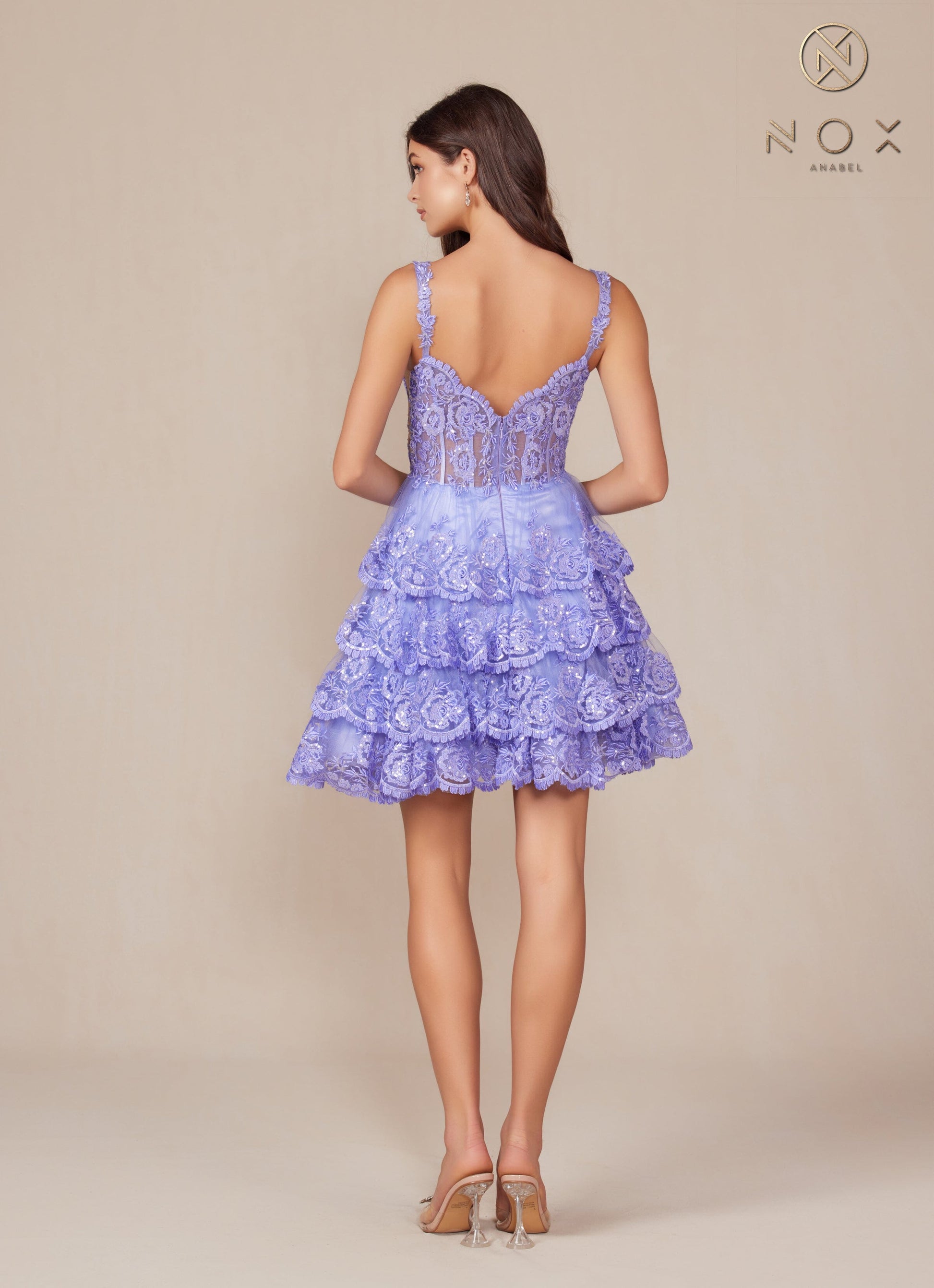 Applique Short A-line Tiered Dress by Nox Anabel R880 - product image 6