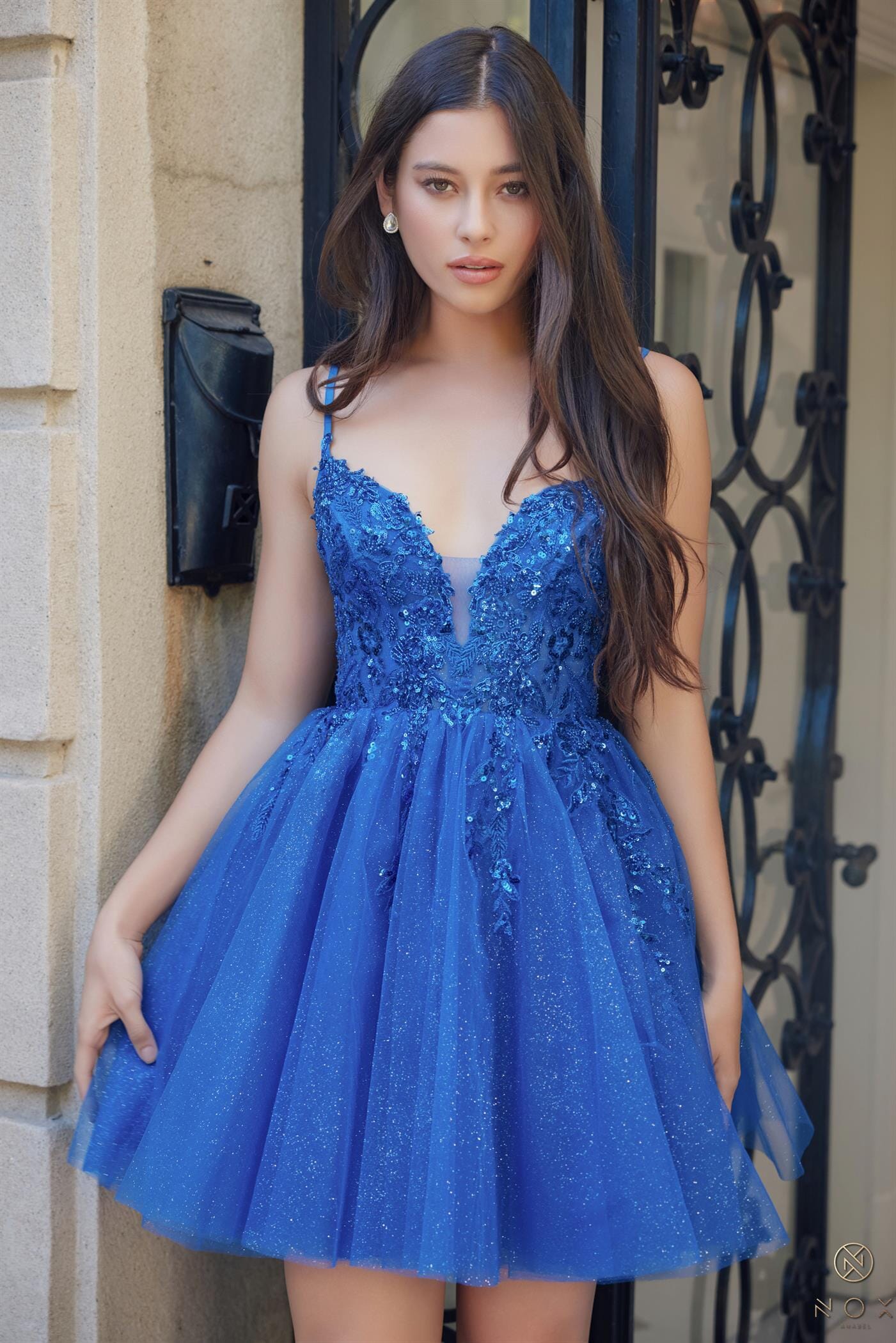 Applique Short Sleeveless A-line Dress by Nox Anabel E902 - product image 1