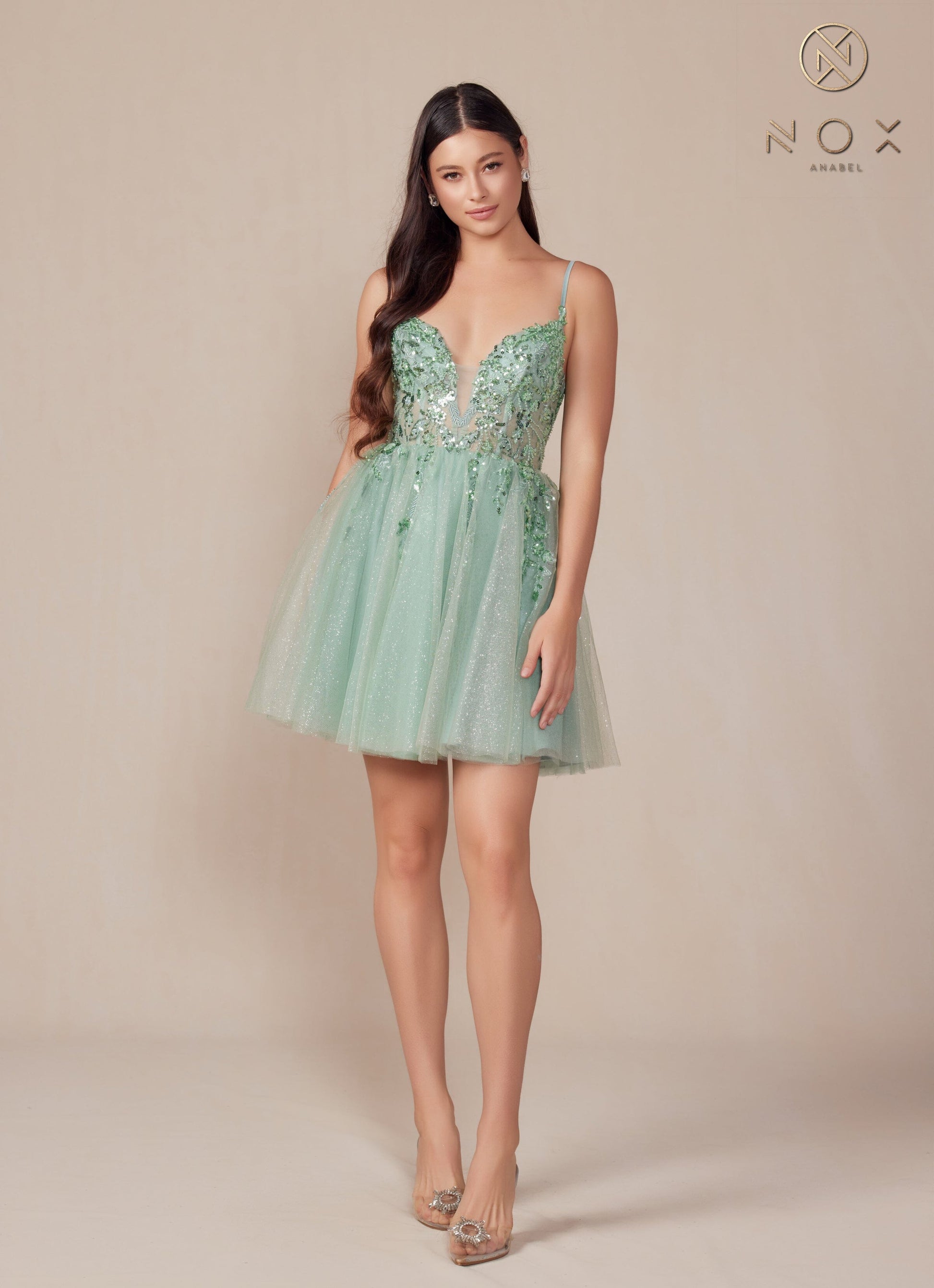 Applique Short Sleeveless A-line Dress by Nox Anabel E902 - product image 10