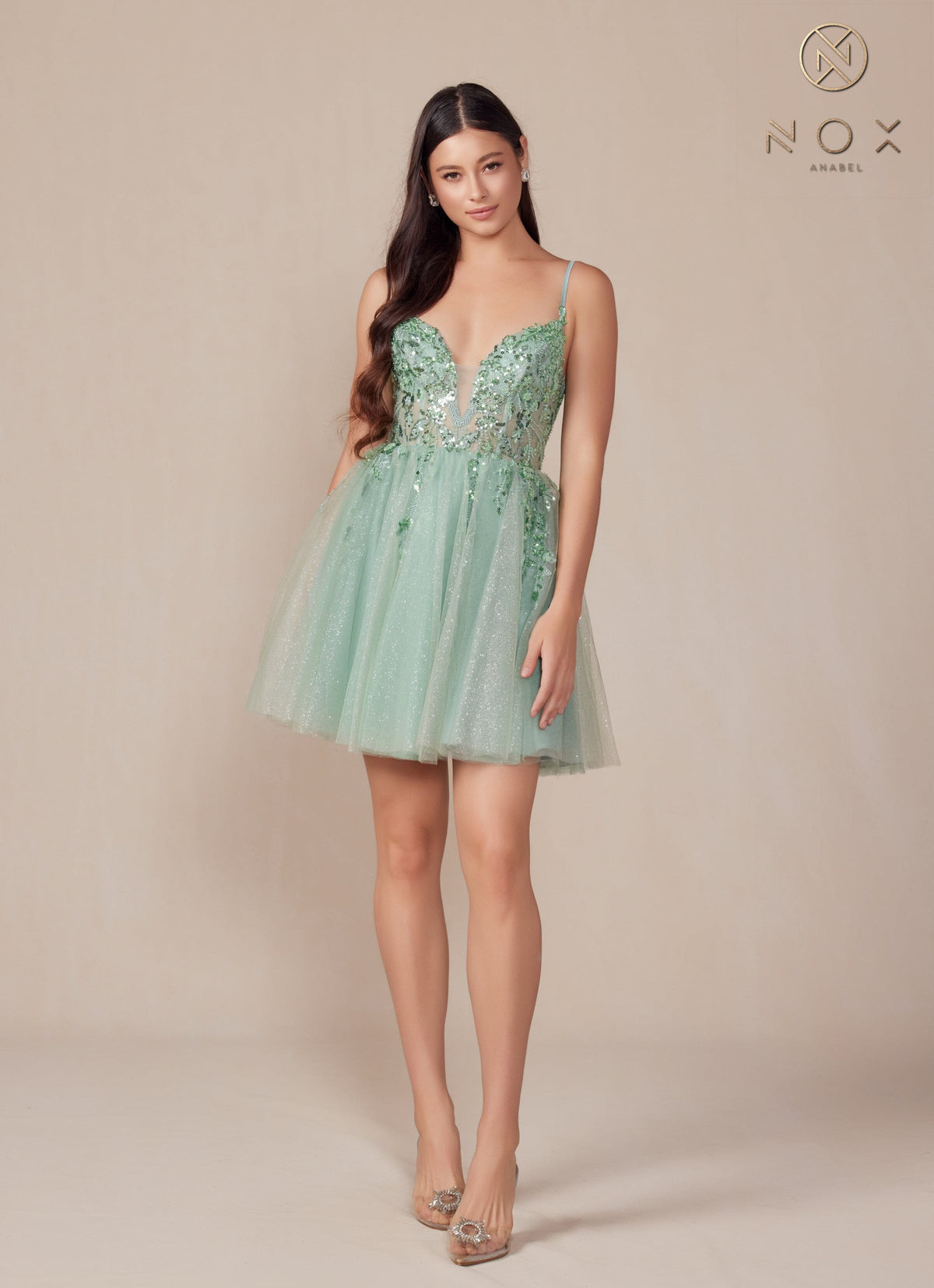Applique Short Sleeveless A-line Dress by Nox Anabel E902 - product image 10