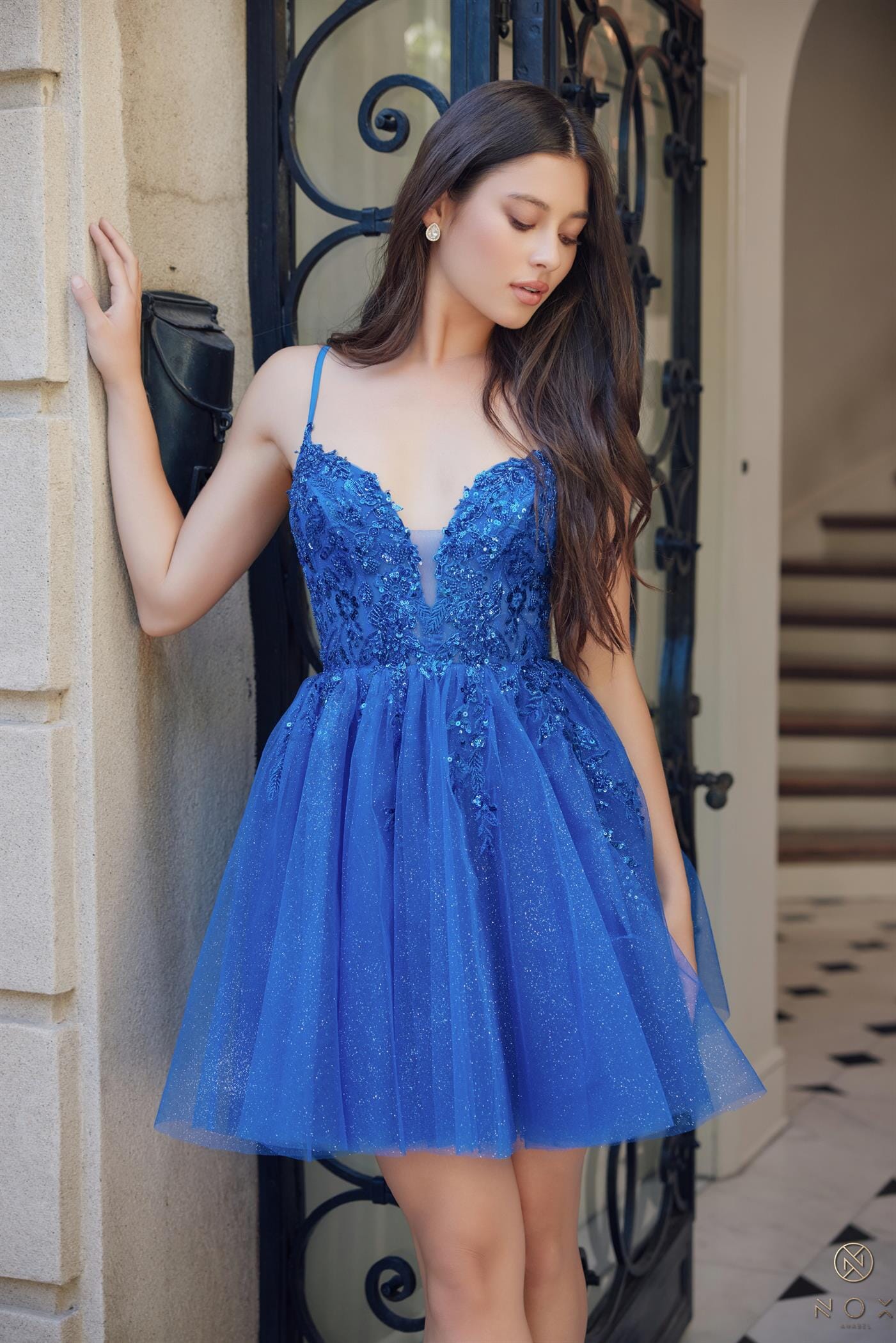 Applique Short Sleeveless A-line Dress by Nox Anabel E902 - product image 3