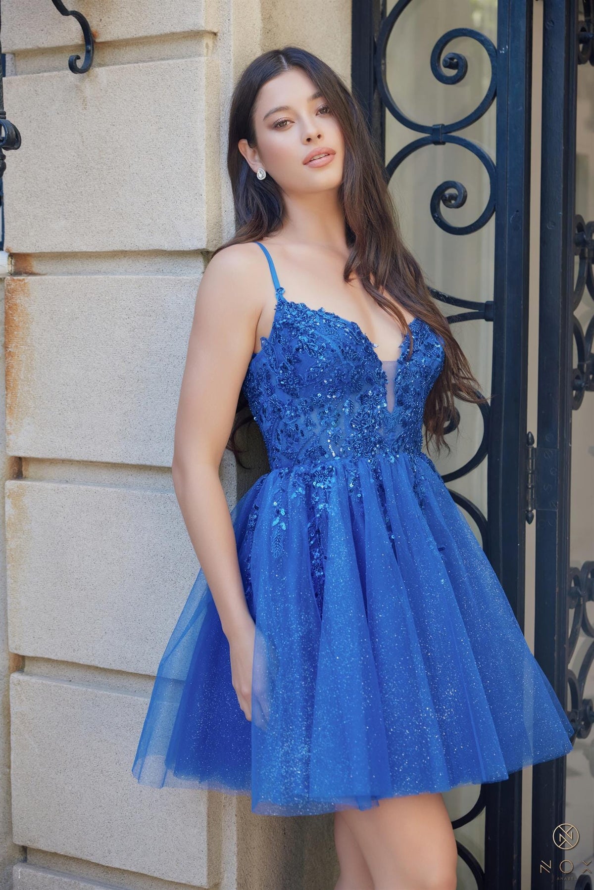 Applique Short Sleeveless A-line Dress by Nox Anabel E902 - product image 5