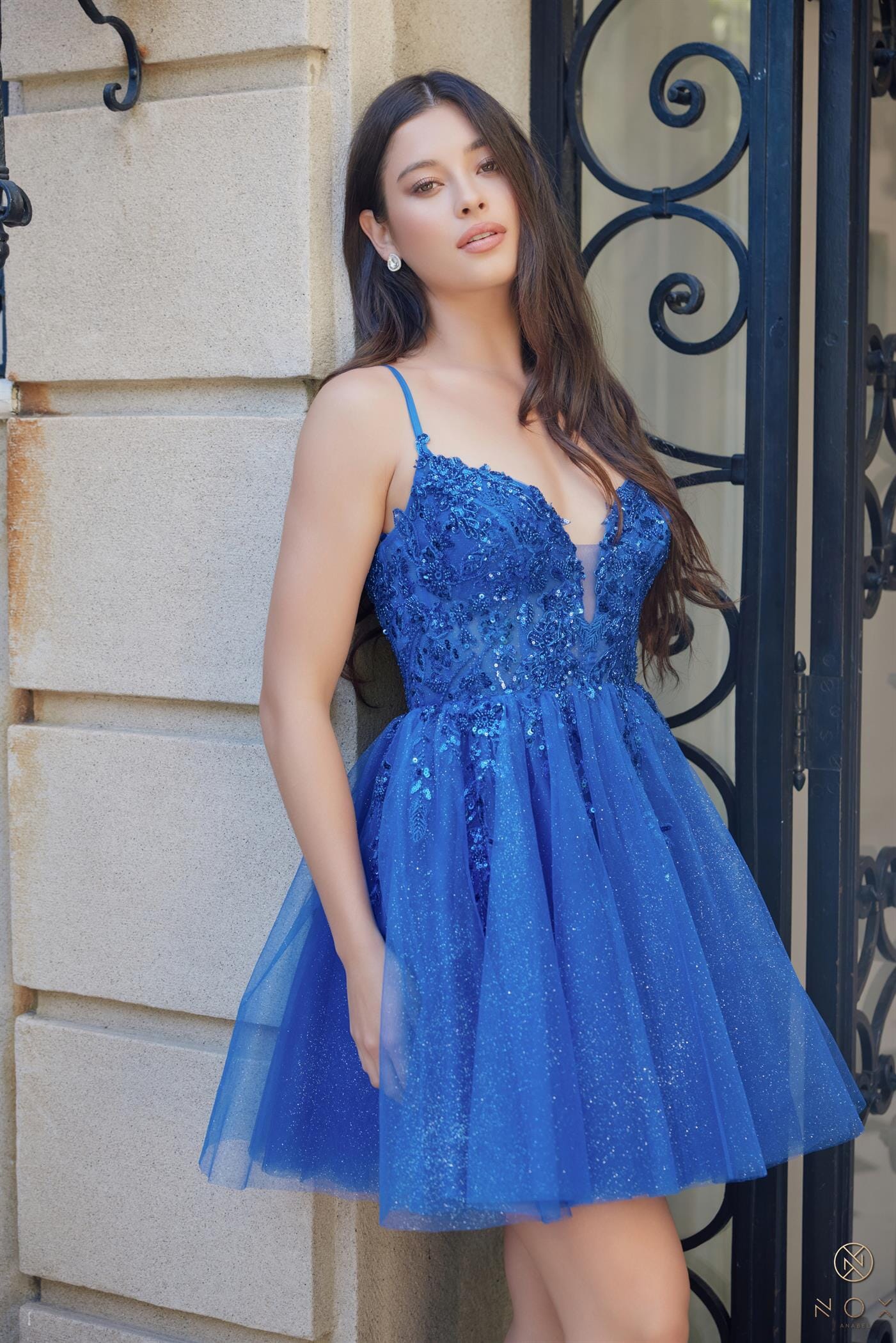 Applique Short Sleeveless A-line Dress by Nox Anabel E902 - product image 5