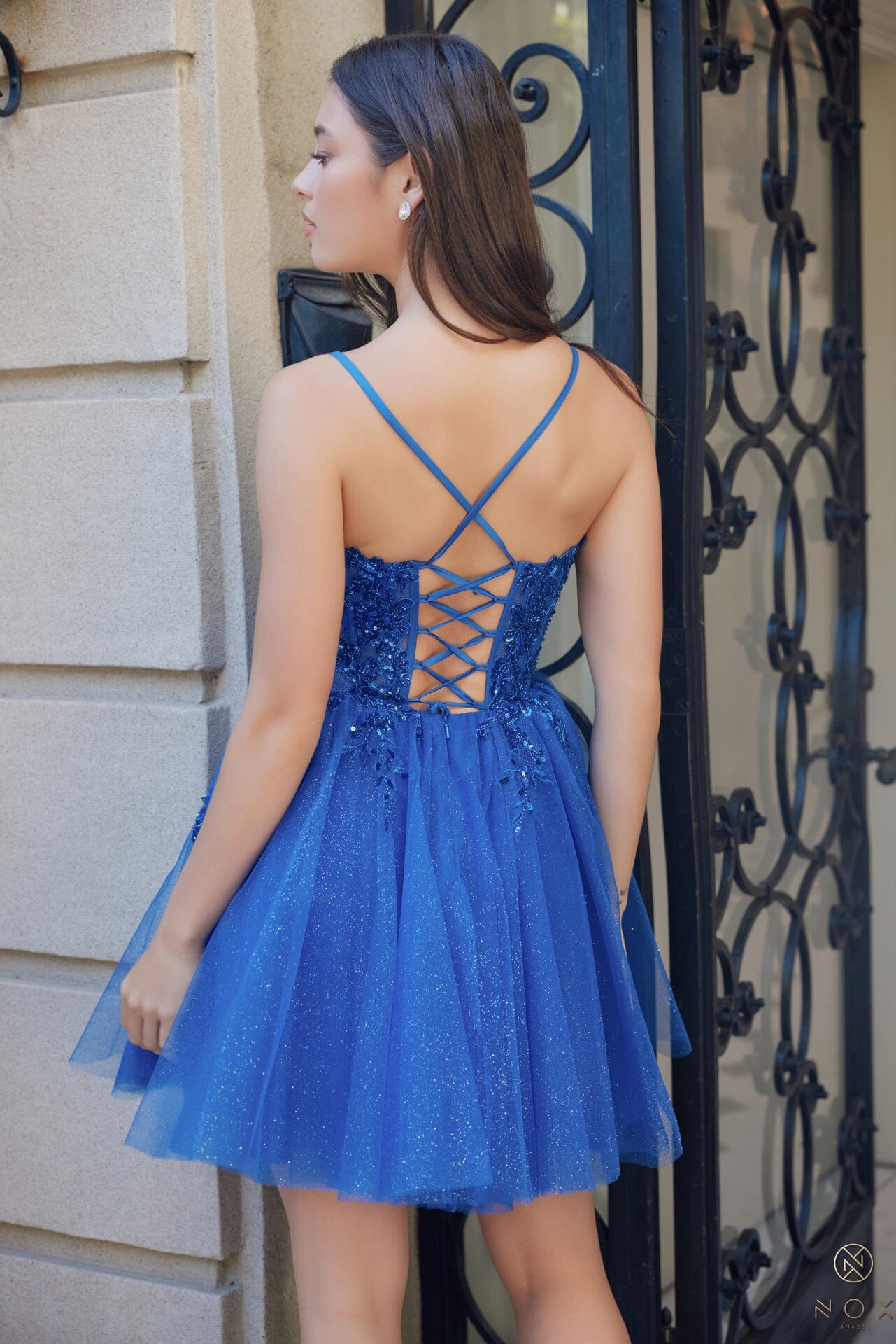 Applique Short Sleeveless A-line Dress by Nox Anabel E902 - product image 2