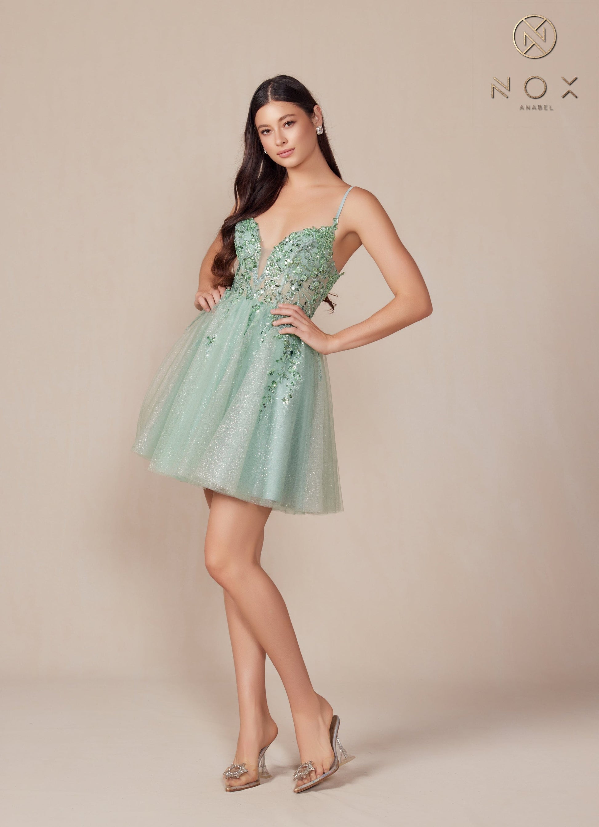 Applique Short Sleeveless A-line Dress by Nox Anabel E902 - product image 11