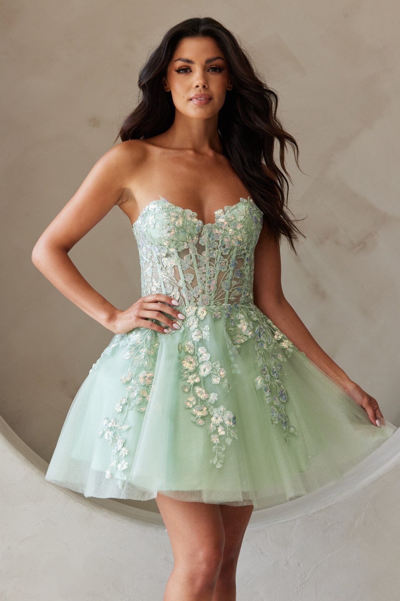 Applique Short Strapless A-line Dress by Amelia Couture BZ9024S - product image 1