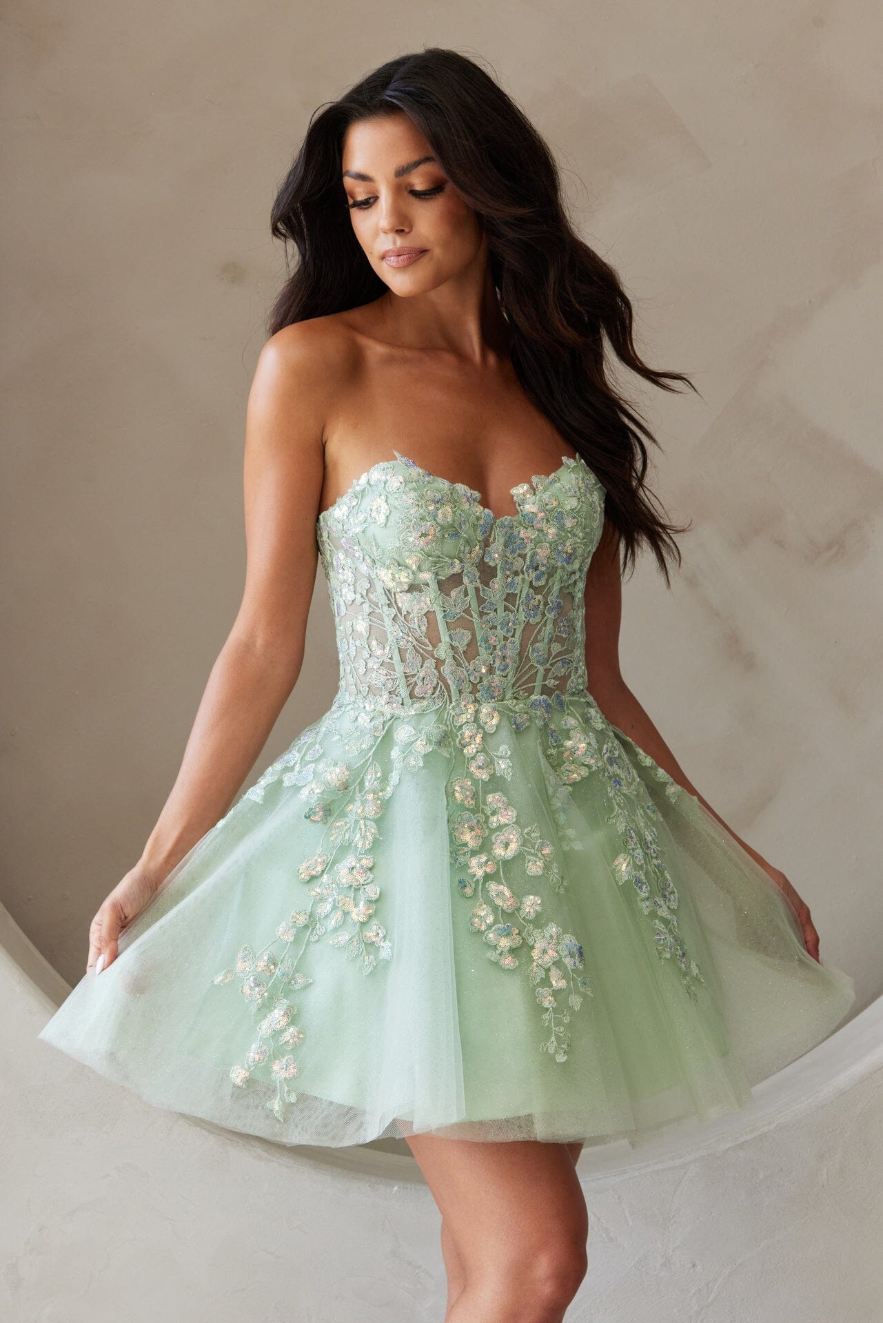 Applique Short Strapless A-line Dress by Amelia Couture BZ9024S - product image 3