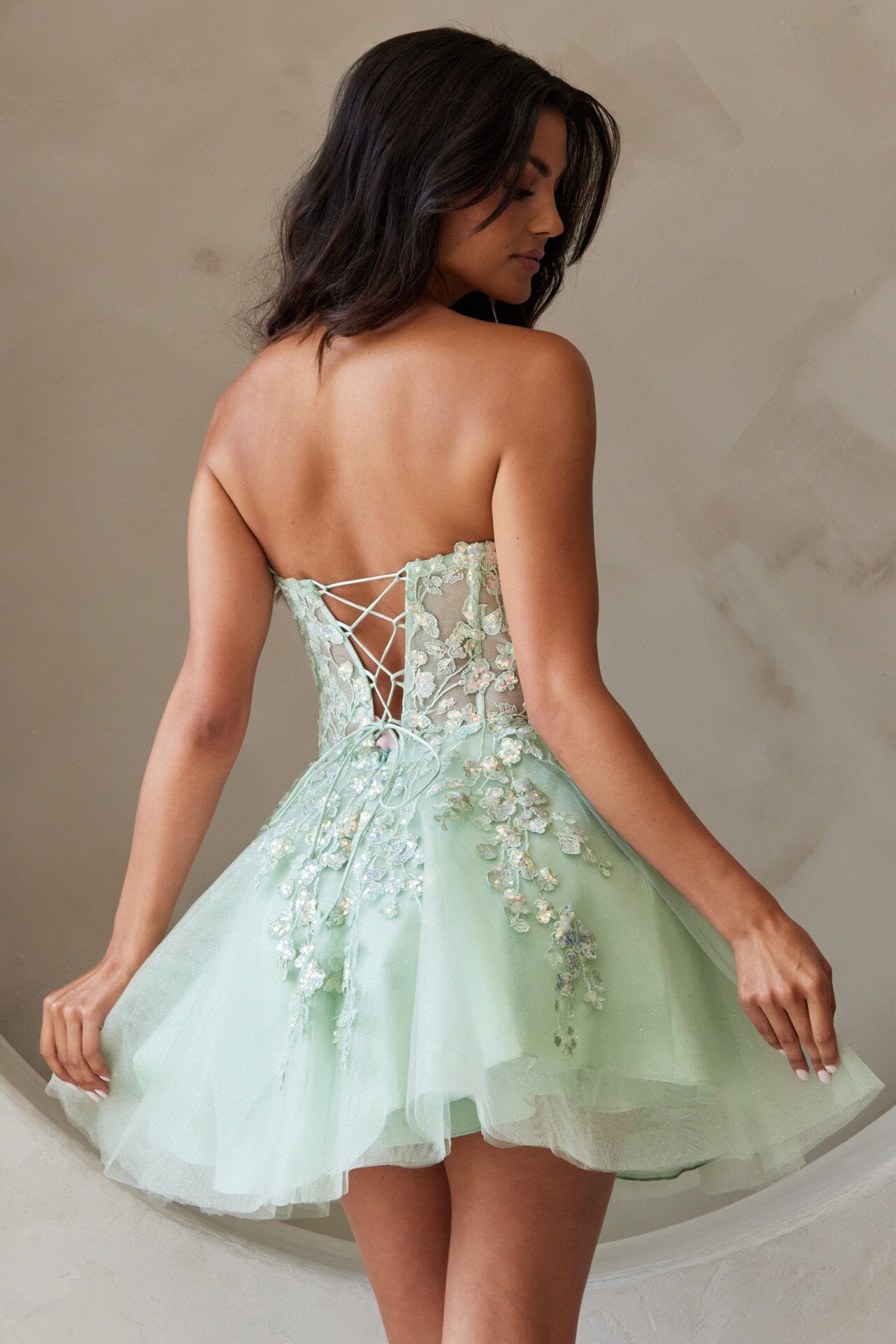Applique Short Strapless A-line Dress by Amelia Couture BZ9024S - product image 2