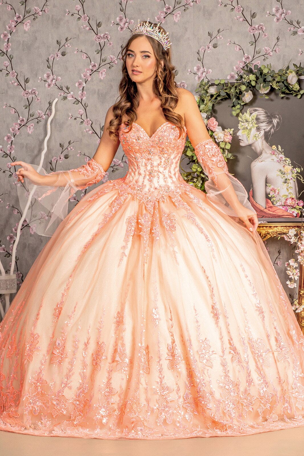 Applique Strapless Bell Sleeve Ball Gown by GLS Gloria GL3235 - product image 1
