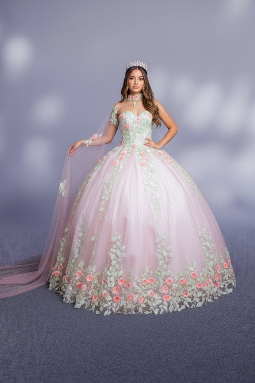 Applique Strapless Cape Ball Gown by Calla SCL-30004 - product image 1
