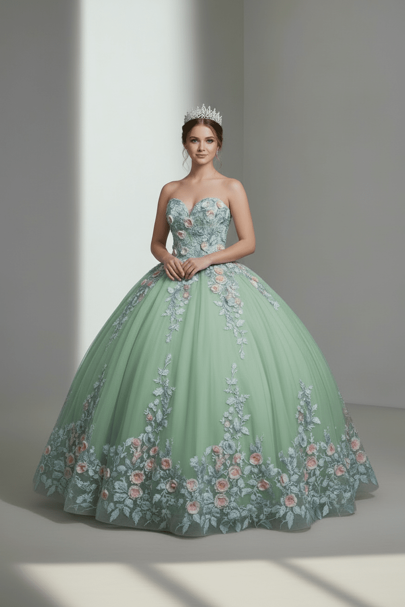 Applique Strapless Cape Ball Gown by Calla SCL-30004 - product image 4