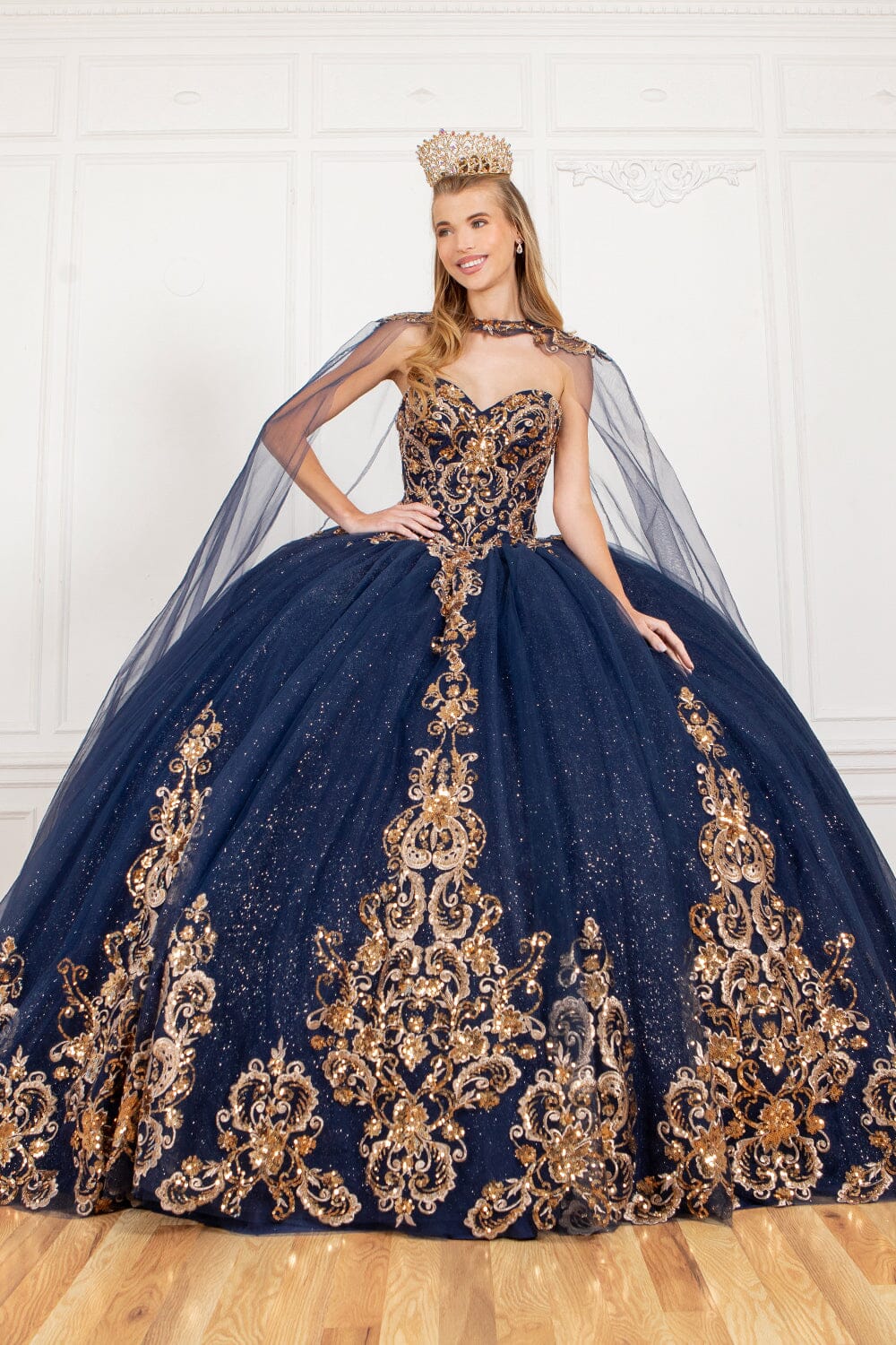 Applique Strapless Cape Ball Gown by Cinderella Couture 8063J - product image 5