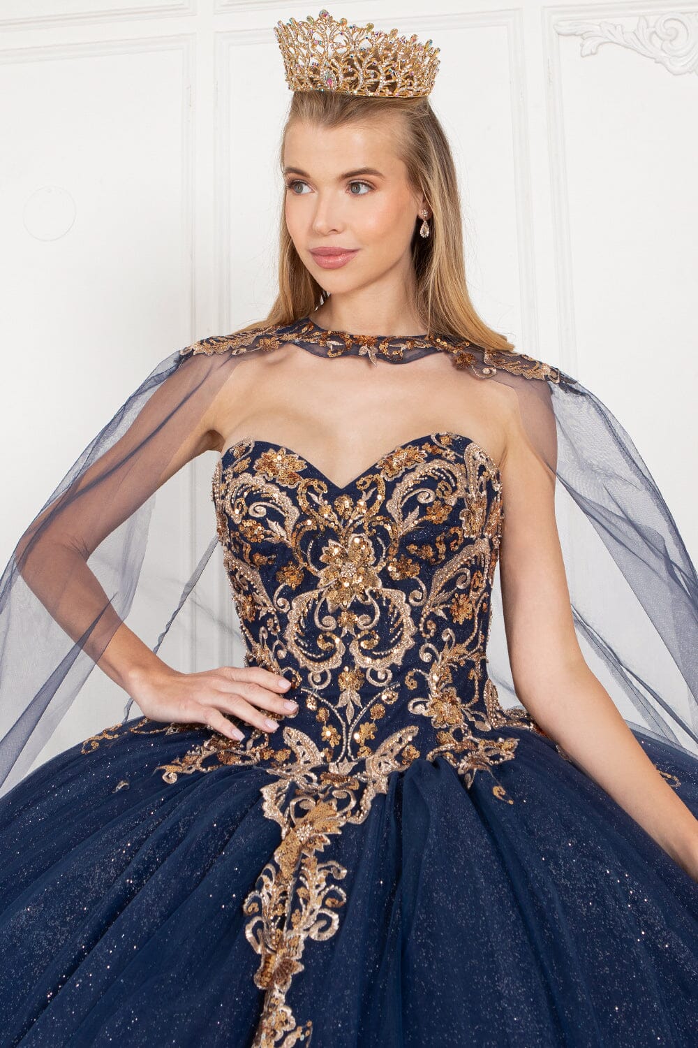 Applique Strapless Cape Ball Gown by Cinderella Couture 8063J - product image 3