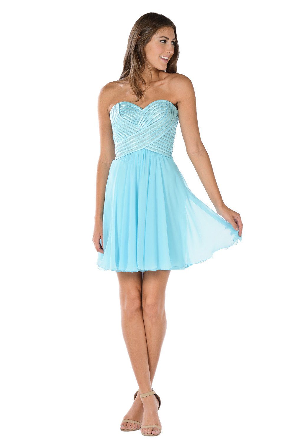 Aqua Short Strapless Dress with Sequined Top by Poly USA - product image 1