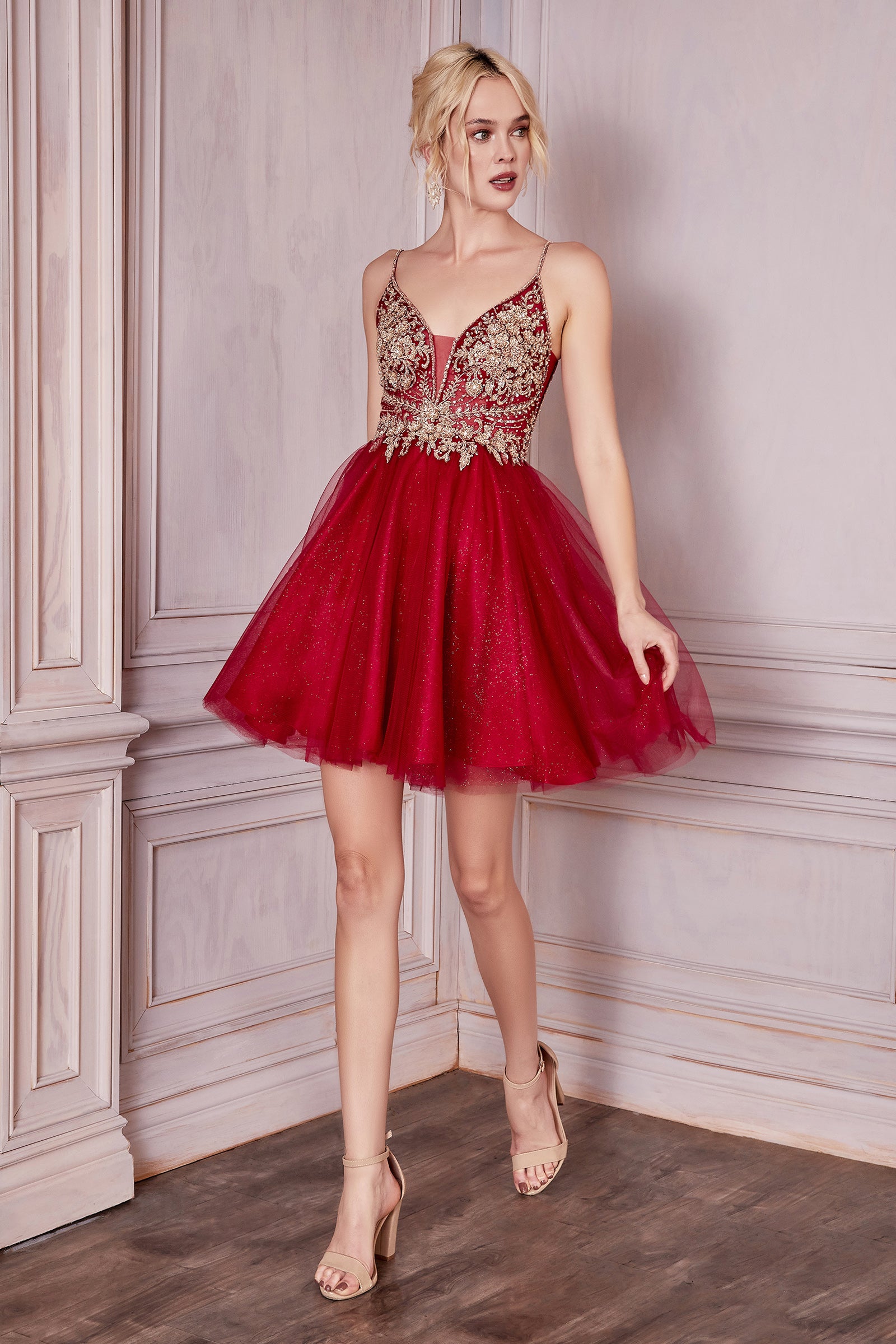 Beaded Short A-line Dress by Cinderella Divine CD0190 - product image 7
