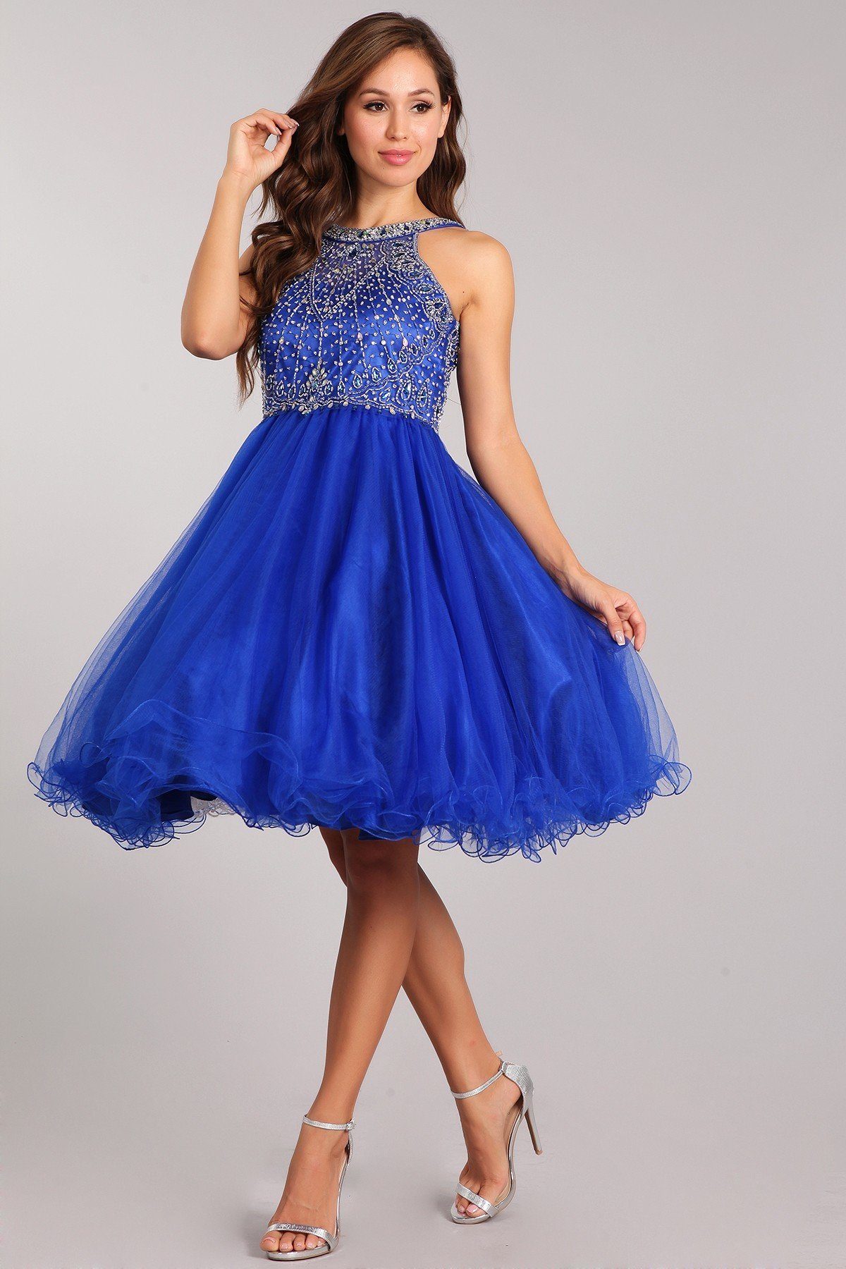 Beaded Short Halter Dress with Ruffled Skirt by Cinderella Couture 5022 - product image 2