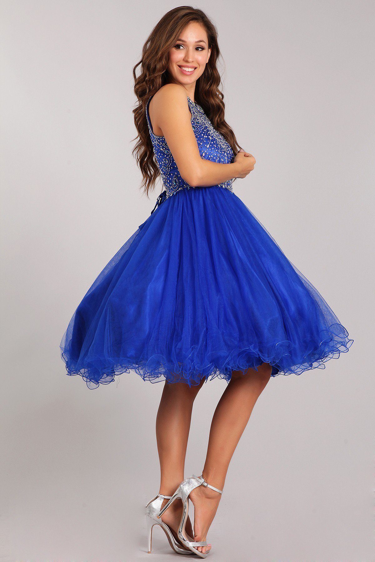 Beaded Short Halter Dress with Ruffled Skirt by Cinderella Couture 5022 - product image 4