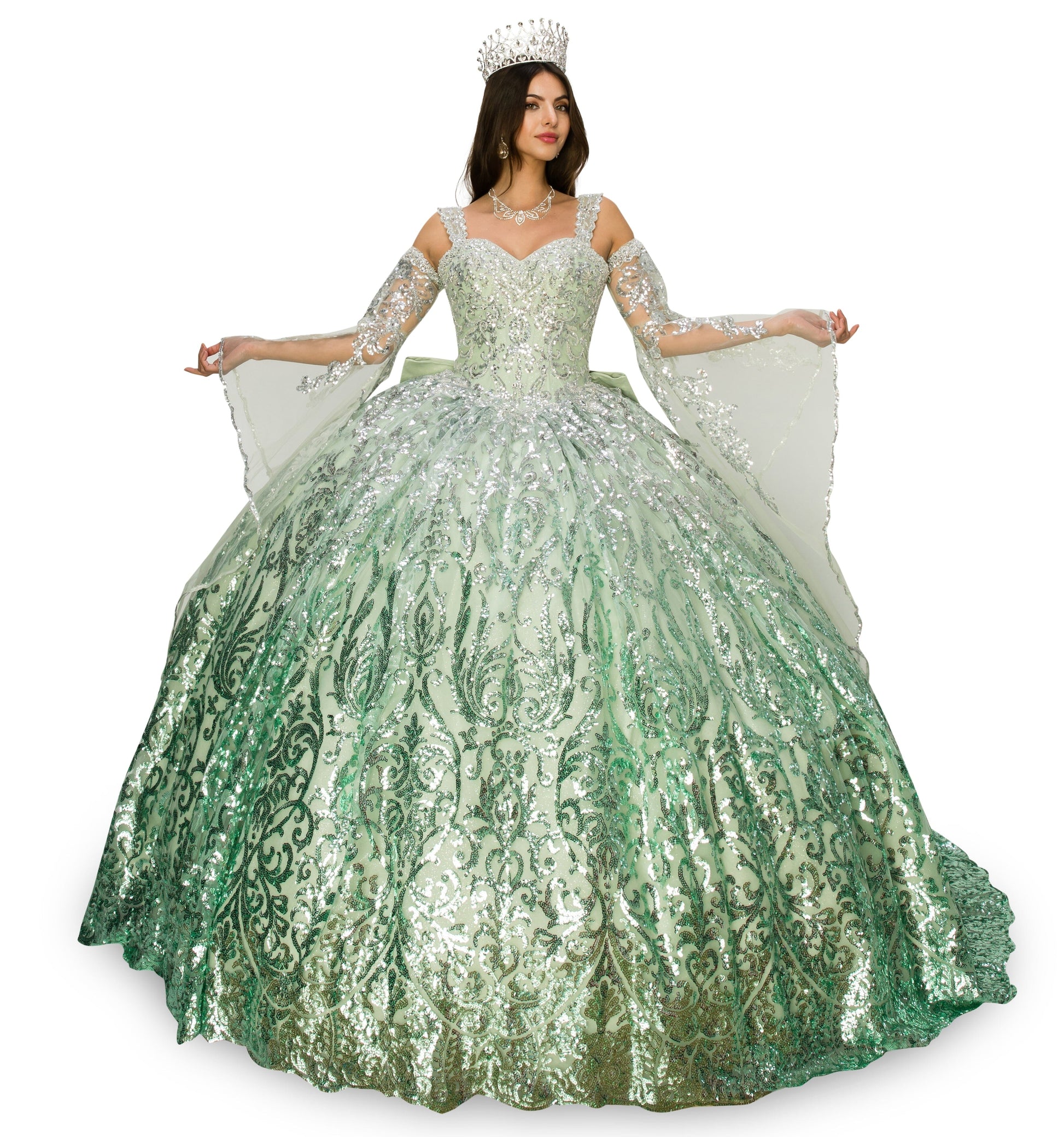 Bell Sleeve Cold Shoulder Ball Gown by Cinderella Couture 8080J - product image 13