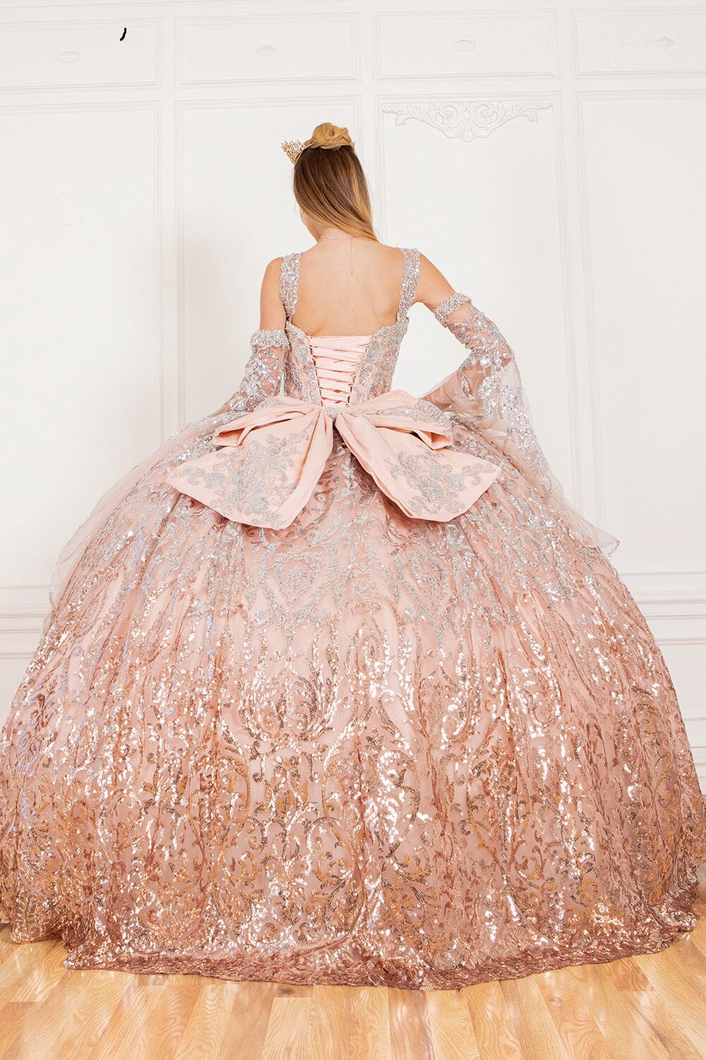 Bell Sleeve Cold Shoulder Ball Gown by Cinderella Couture 8080J - product image 2
